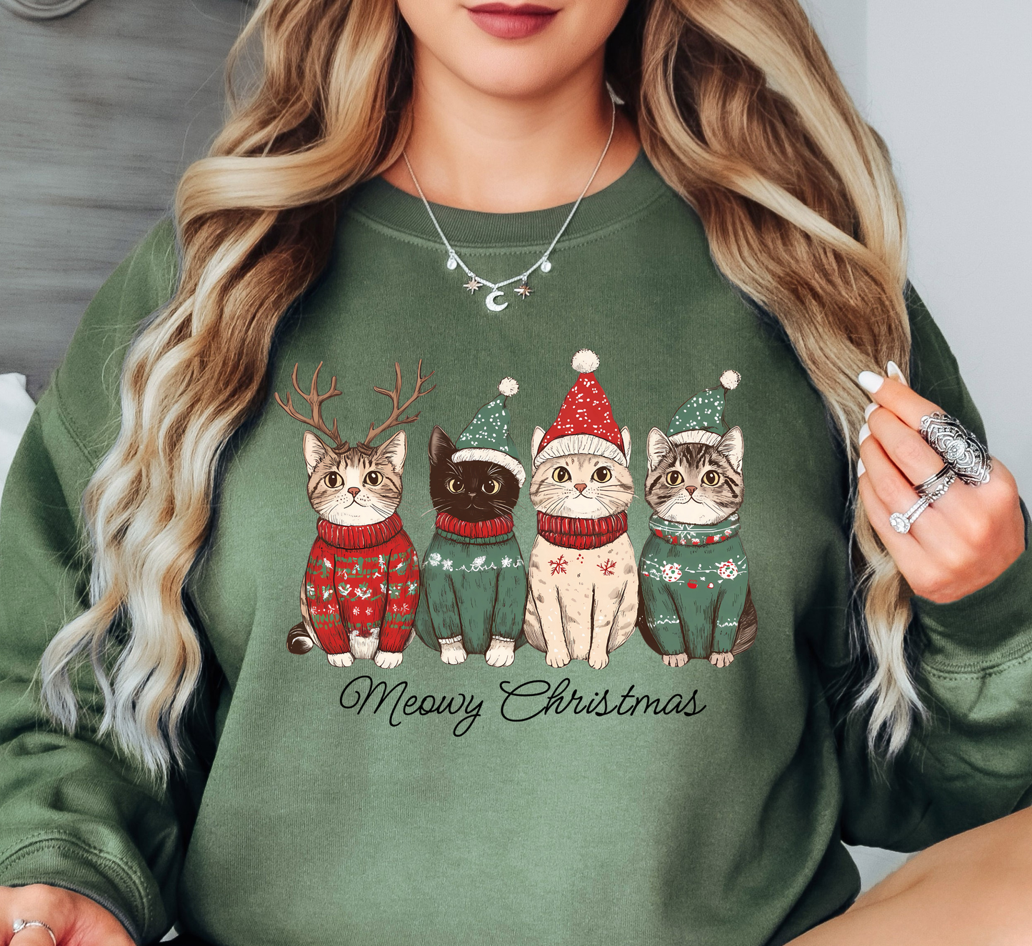 Meowy Cat Christmas Sweatshirt | Pawsitive Vibes Collection | Unique Gifts for Family and Friends