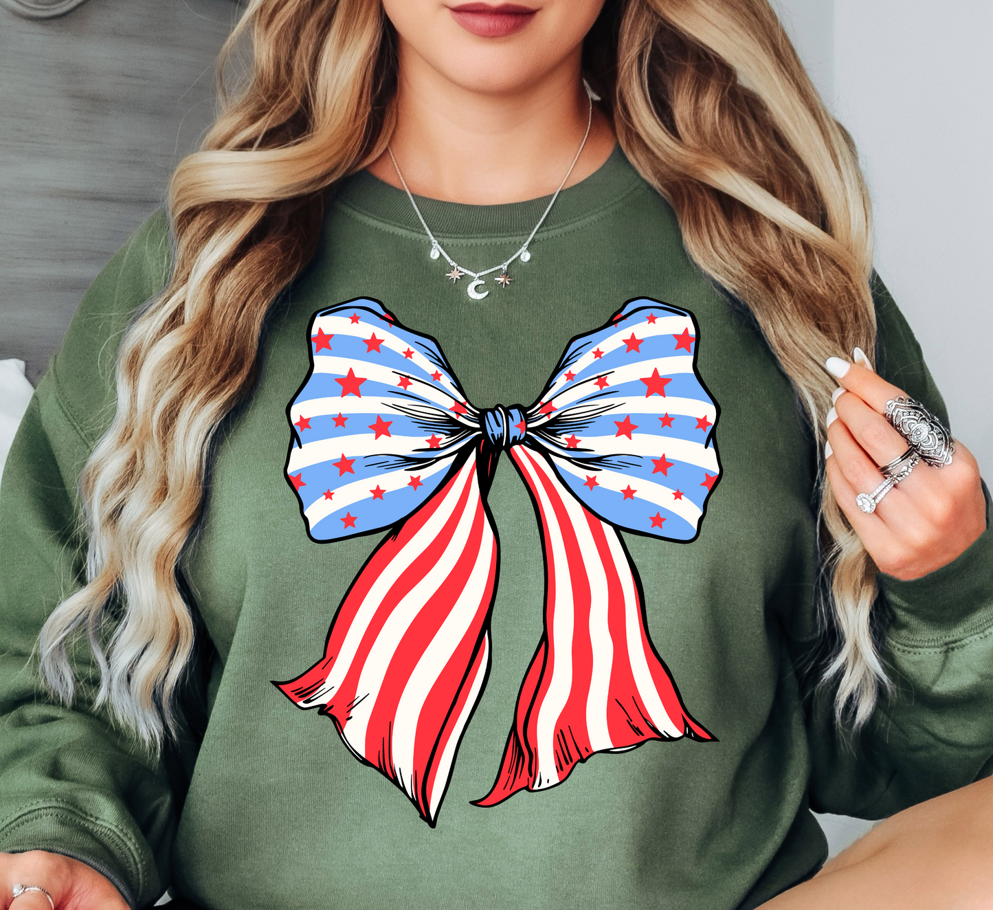 USA Coquette Bow Sweatshirt | Stars and Stripes Collection | Unique Gifts for Family and Friends