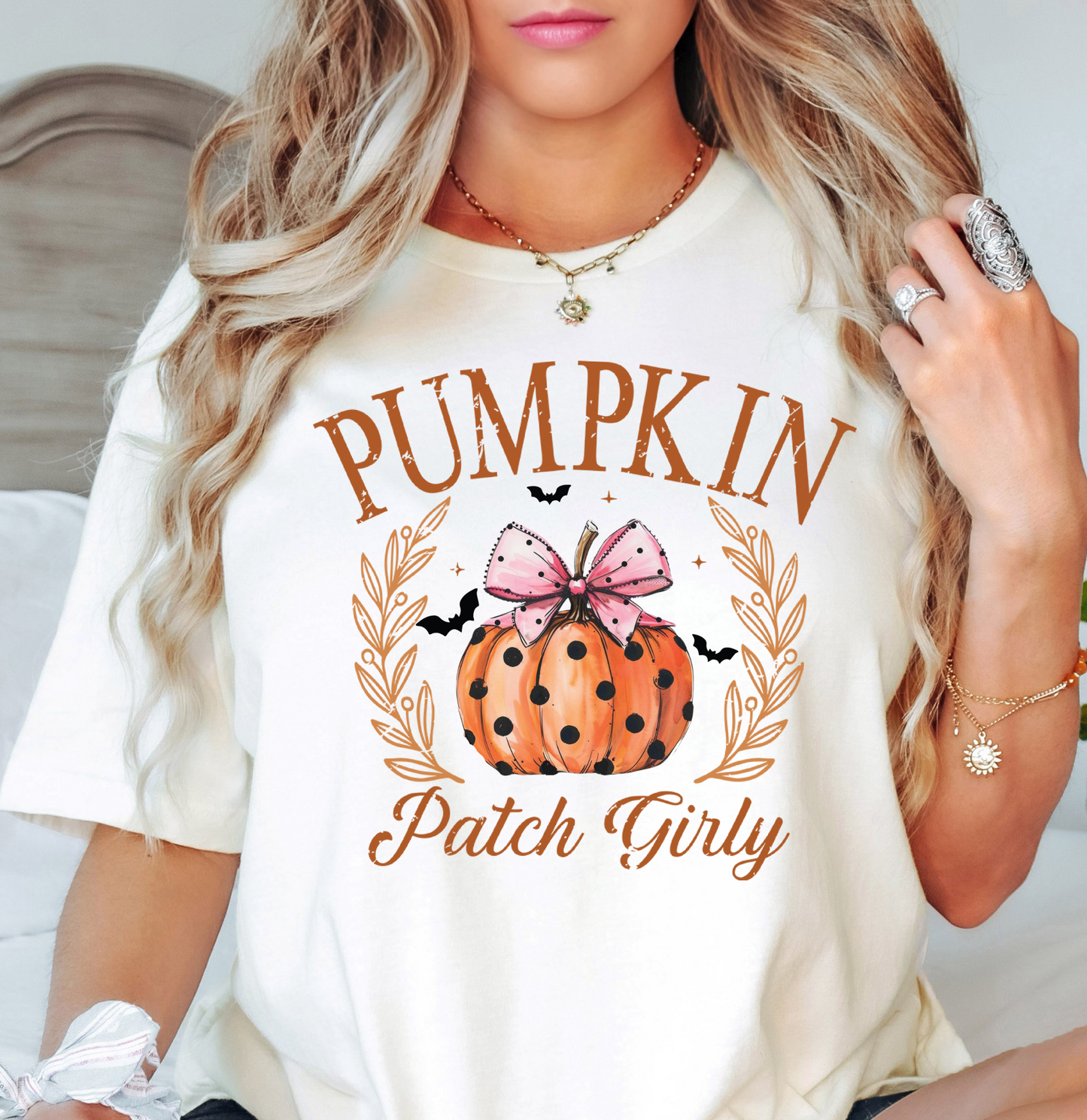 Pumpkin Patch Girly Tee | Boo-tiful Vibes Collection | Unisex Pre-Shrunk T-Shirt