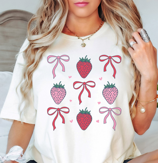 Strawberry and Bows Tee | Groovy Vibes Collection | Unisex Pre-Shrunk T-Shirt