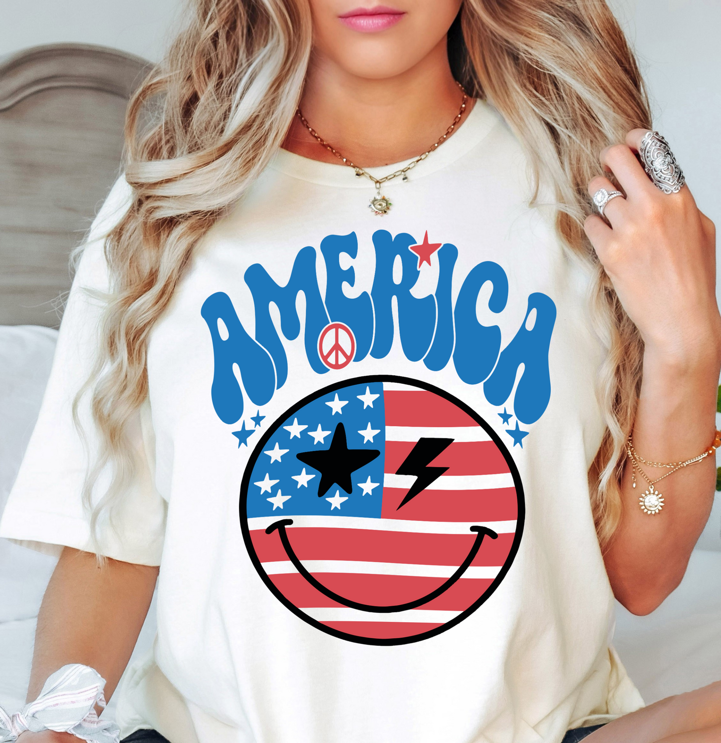 Retro America Smiley Face Tee | Stars and Stripes Collection | Unisex Pre-Shrunk T-Shirt