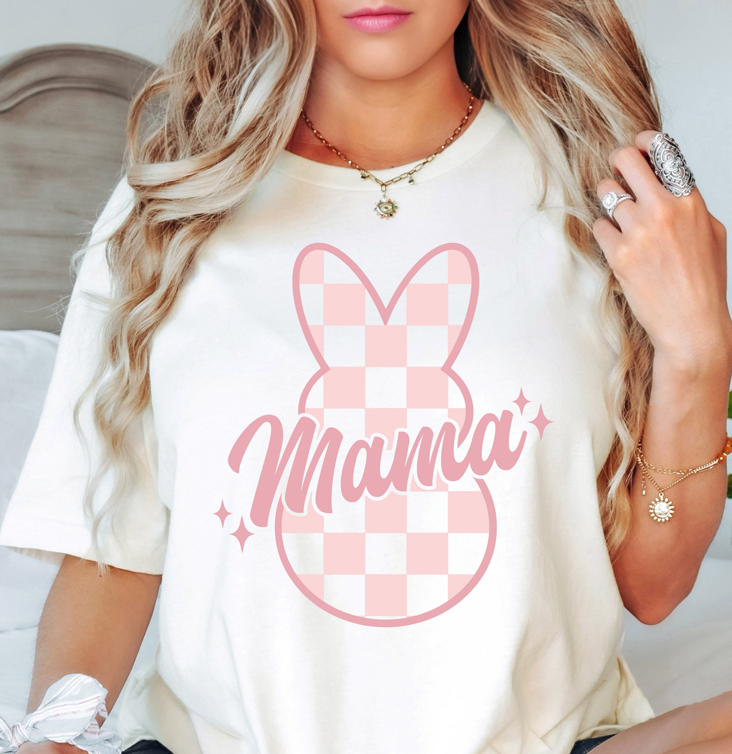 Checkered Mama Bunny Tee | Mama Mode Activated Collection | Unisex Pre-Shrunk T-Shirt