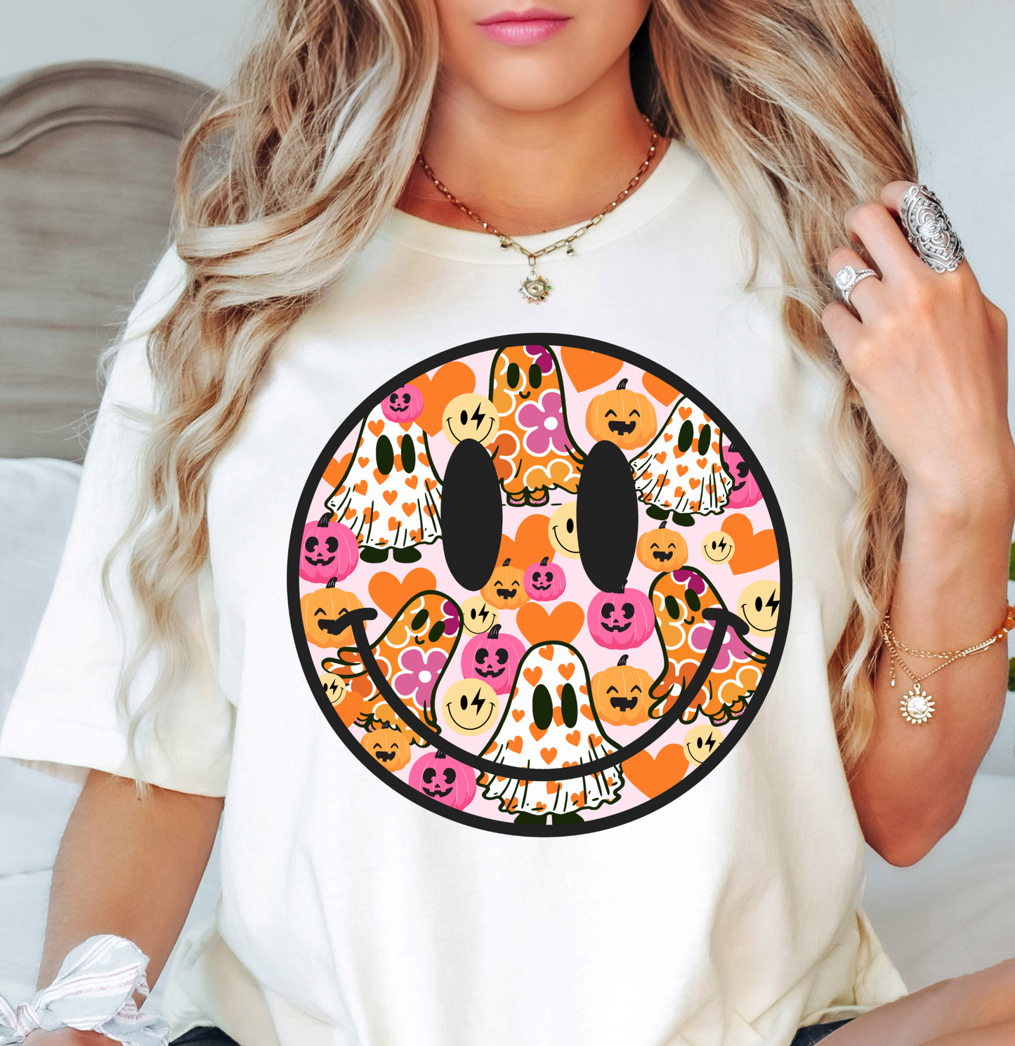 Cutie Ghost Smiley Tee | Boo-tiful Vibes Collection | Unisex Pre-Shrunk T-Shirt