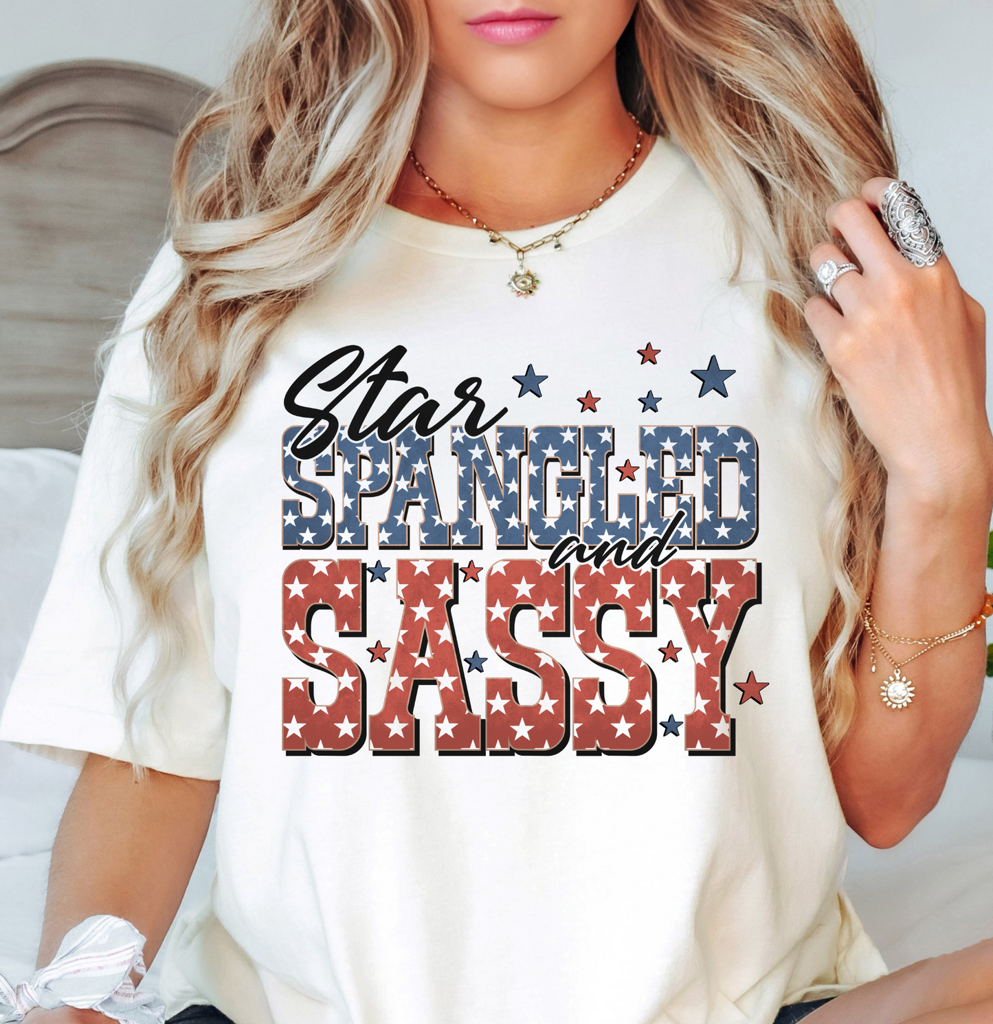 Star Spangled Sassy Tee | Stars and Stripes Collection | Unisex Pre-Shrunk T-Shirt