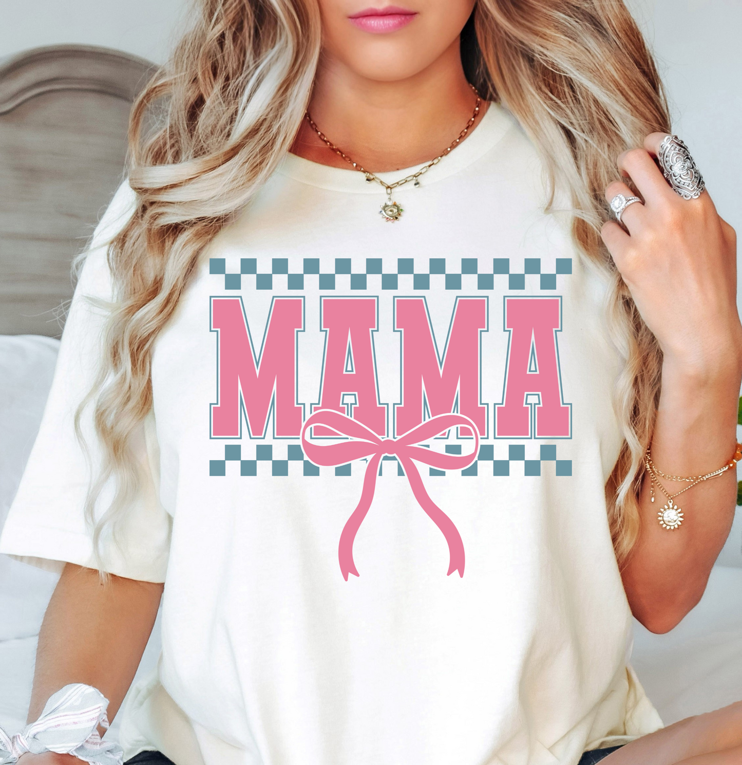Checkered Mama Bow Tee | Mama Mode Activated Collection | Unisex Pre-Shrunk T-Shirt