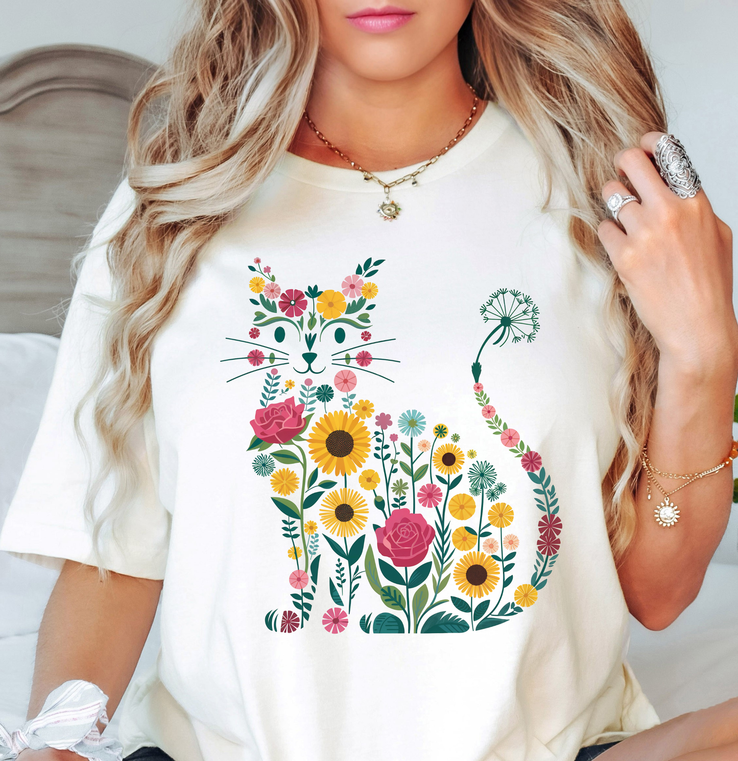 Floral Cat Outline Tee | Pawsitive Vibes Collection | Unisex Pre-Shrunk T-Shirt
