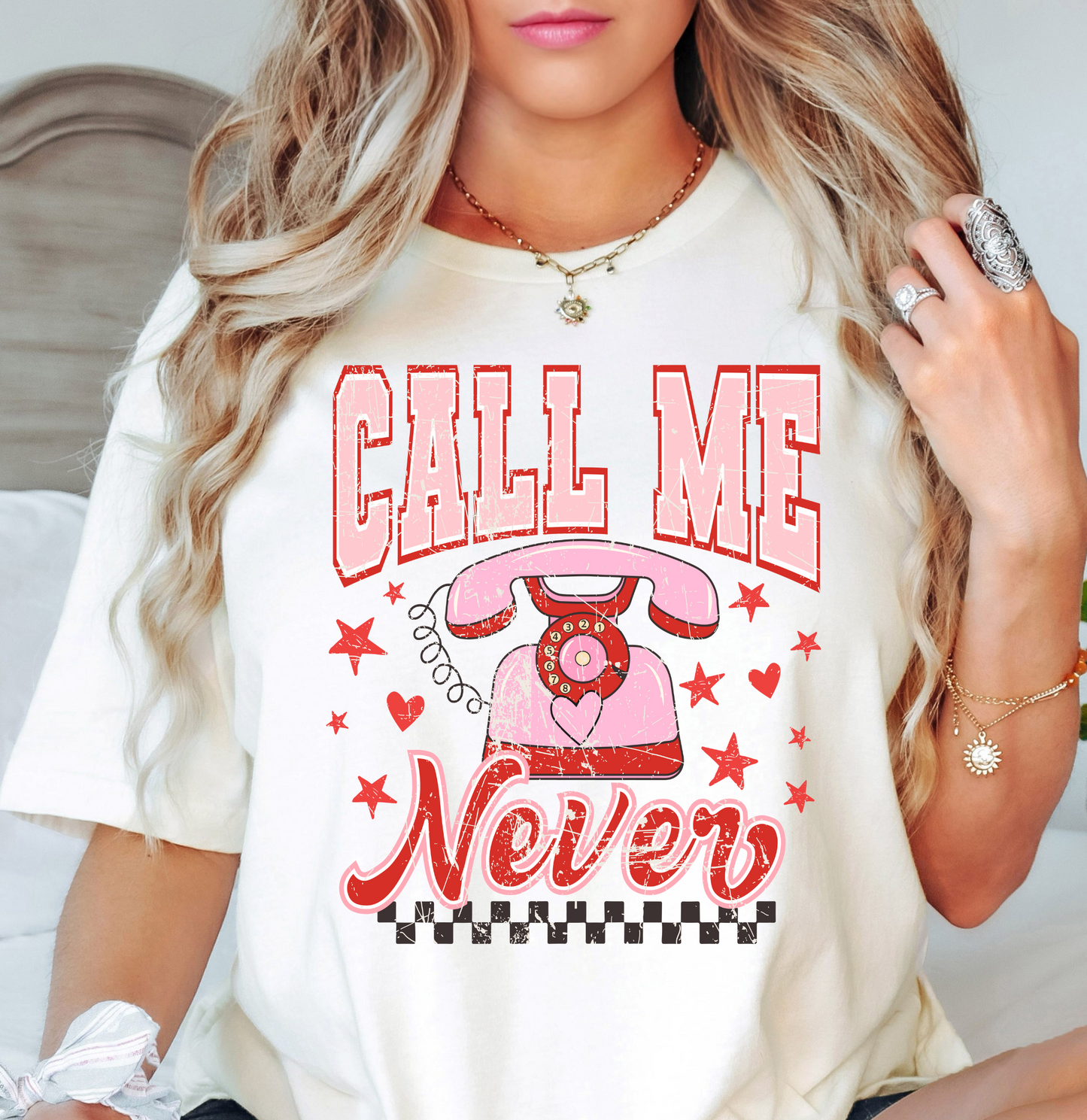 Distressed Call Me Never Tee | XoXo Love Collection | Unisex Pre-Shrunk T-Shirt