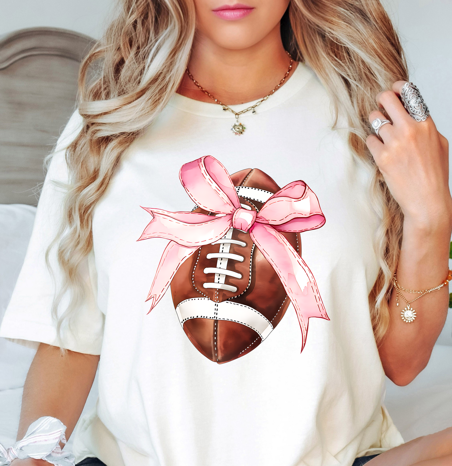 Coquette Football Bow Tee | Groovy Vibes Collection | Unisex Pre-Shrunk T-Shirt