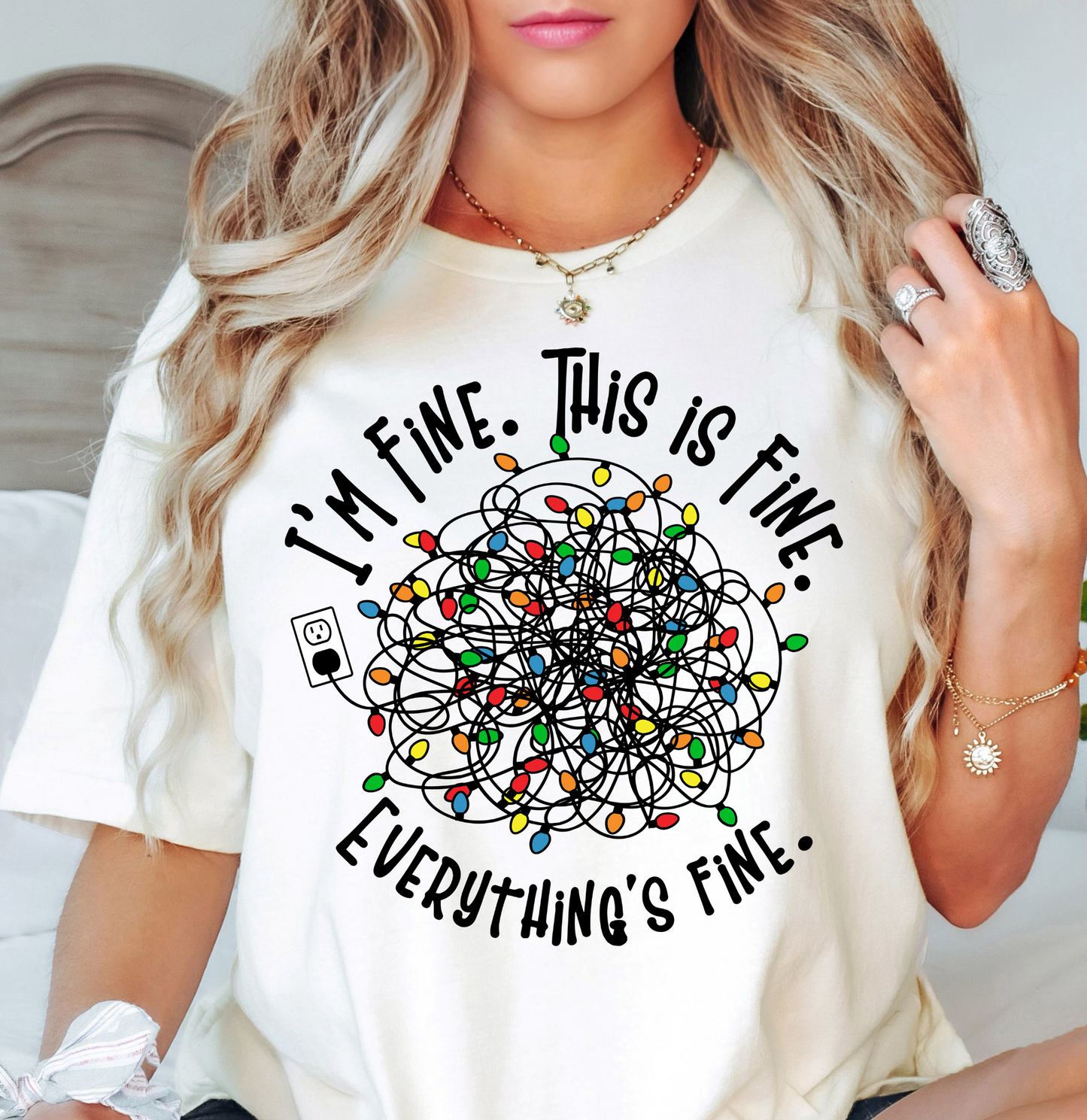 Xmas Lights I'm Fine Tee | Tis The Season Collection | Unisex Pre-Shrunk T-Shirt