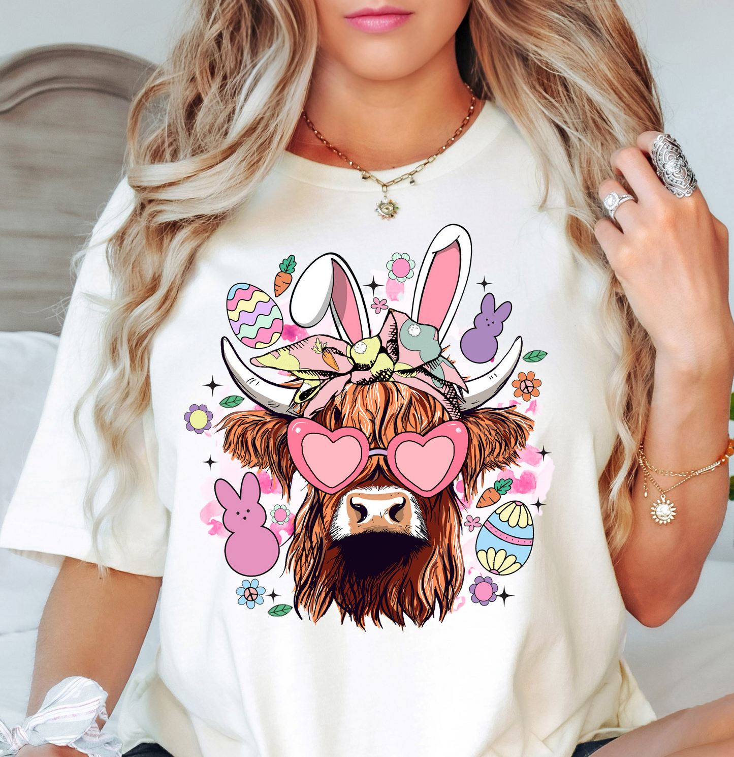 Highland Cow Bunny Tee | Hoppin' Into Spring Collection | Unisex Pre-Shrunk T-Shirt