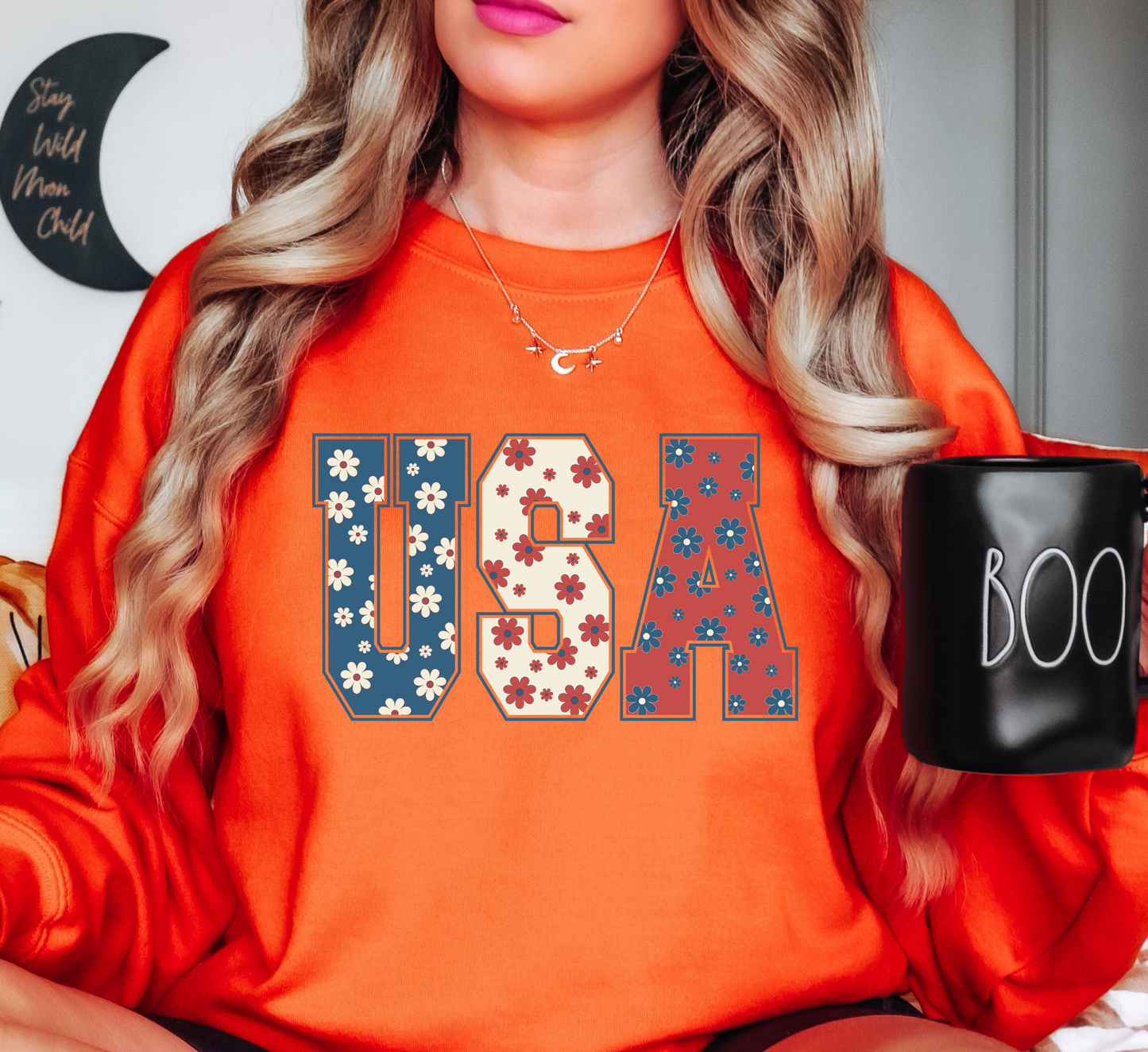 Floral USA Sweatshirt | Stars and Stripes Collection | Unique Gifts for Family and Friends