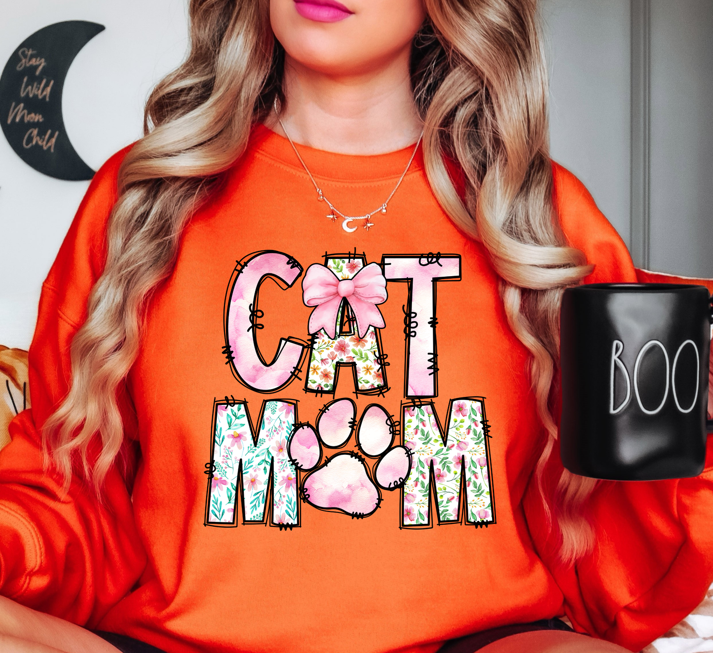 Preppy Cat Mom Sweatshirt | Pawsitive Vibes Collection | Unique Gifts for Family and Friends