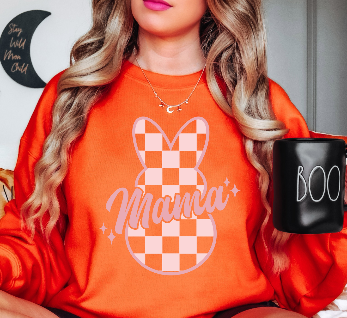 Checkered Mama Bunny Sweatshirt | Mama Mode Activated Collection | Unique Gifts for Family Friends