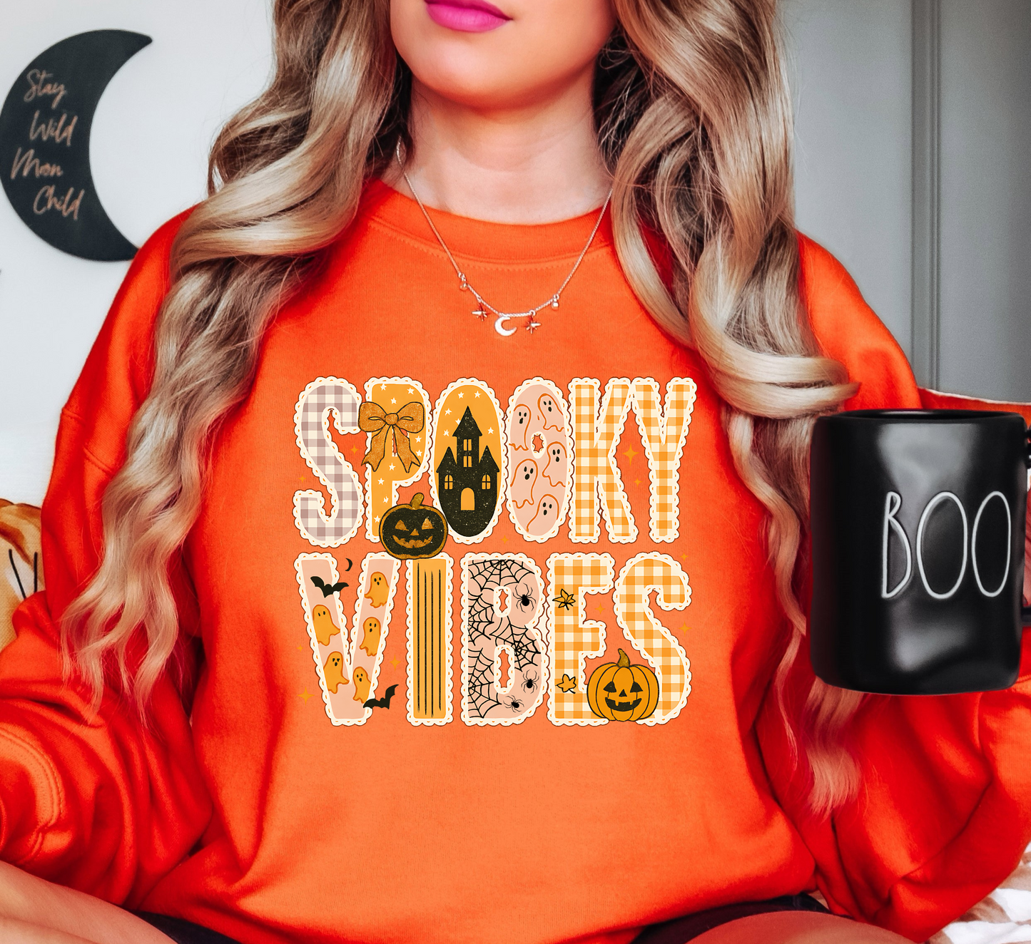Spooky Vibes Preppy Sweatshirt | Boo-tiful Vibes Collection | Unique Gifts for Family Friends