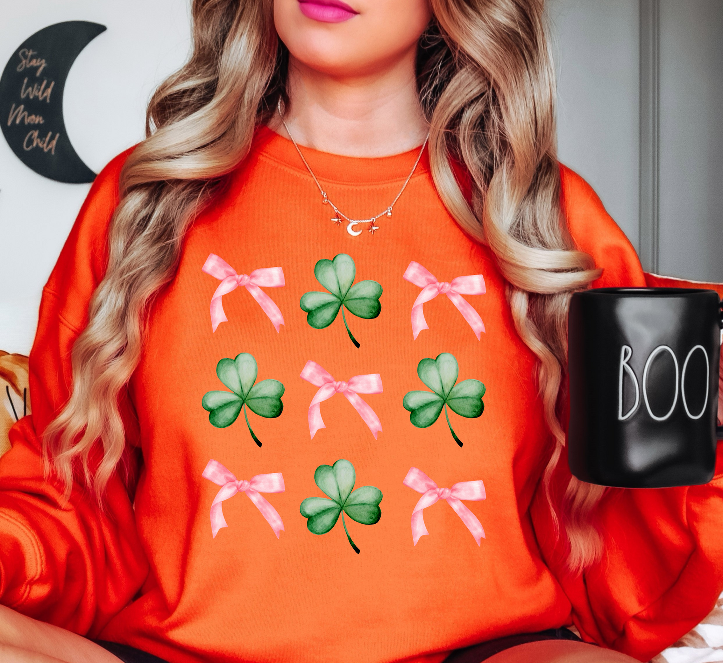 Coquette Bow and Clovers Sweatshirt | Feeling Lucky Collection | Unique Gifts for Family Friends