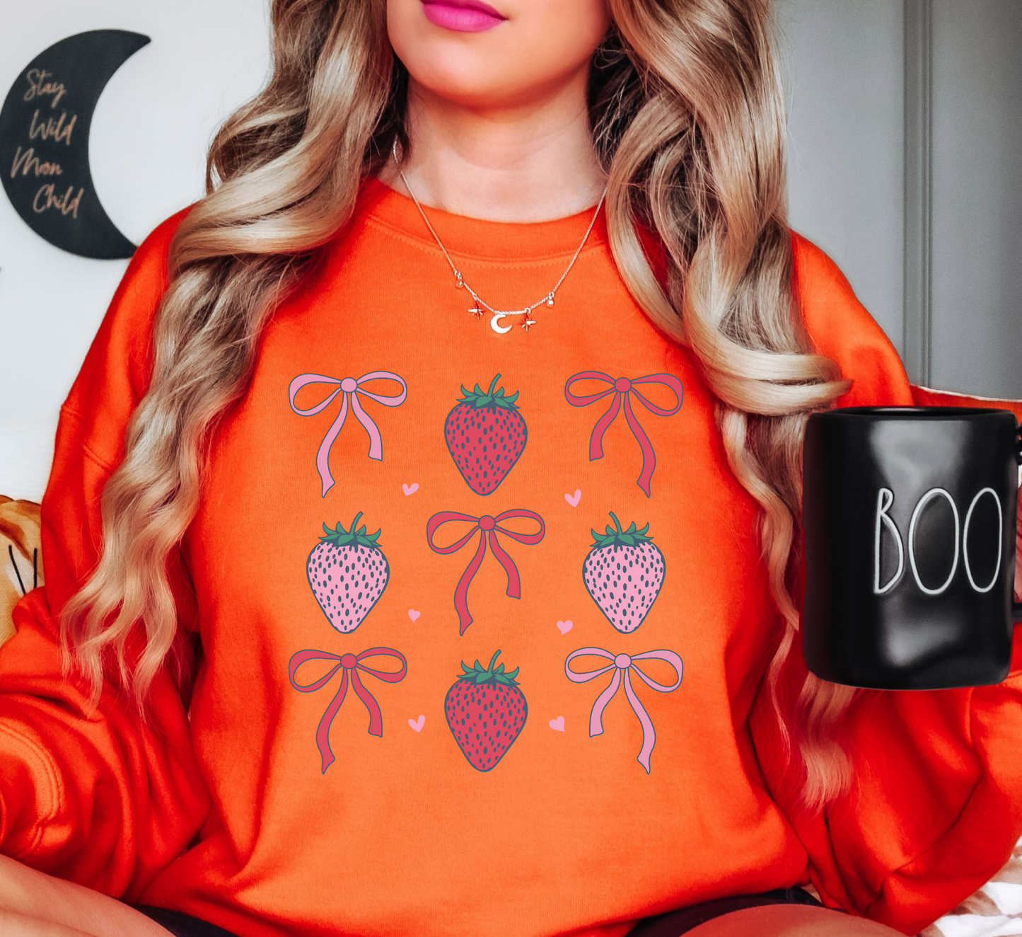 Strawberry and Bows Sweatshirt | Groovy Vibes Collection | Unique Gifts for Family and Friends