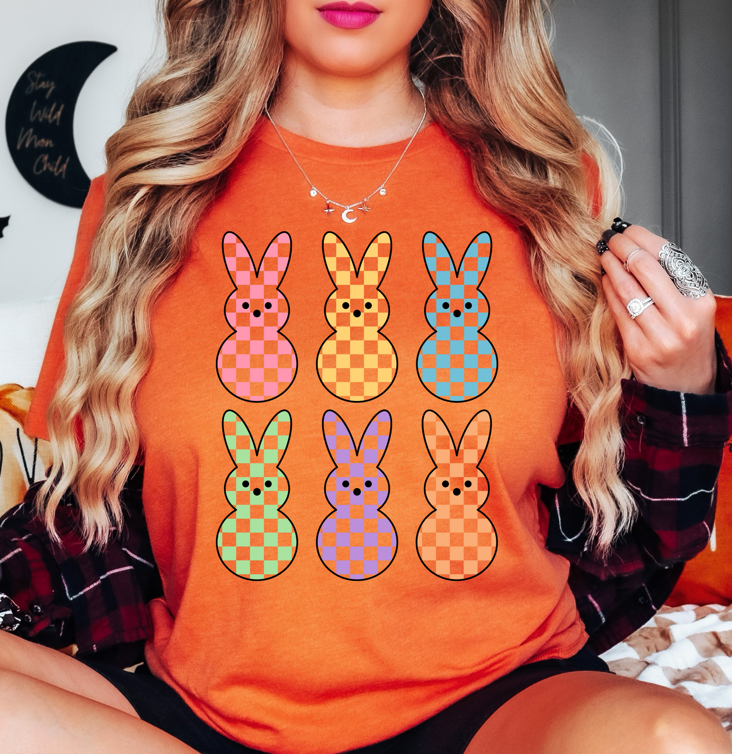 Checkered Pastel Bunnies Tee | Hoppin' Into Spring Collection | Unisex Pre-Shrunk T-Shirt