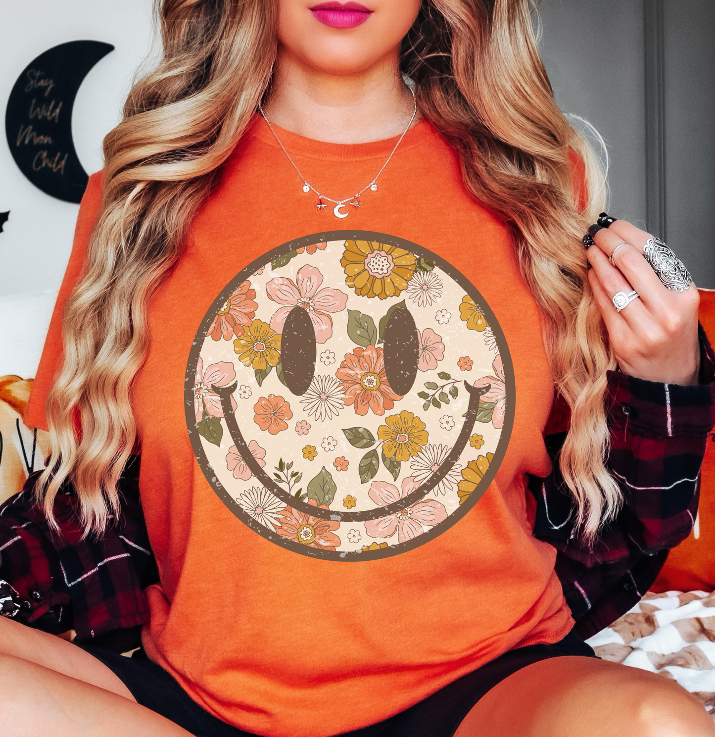 Distressed Floral Smiley Tee | Spring Fling Collection | Unisex Pre-Shrunk T-Shirt