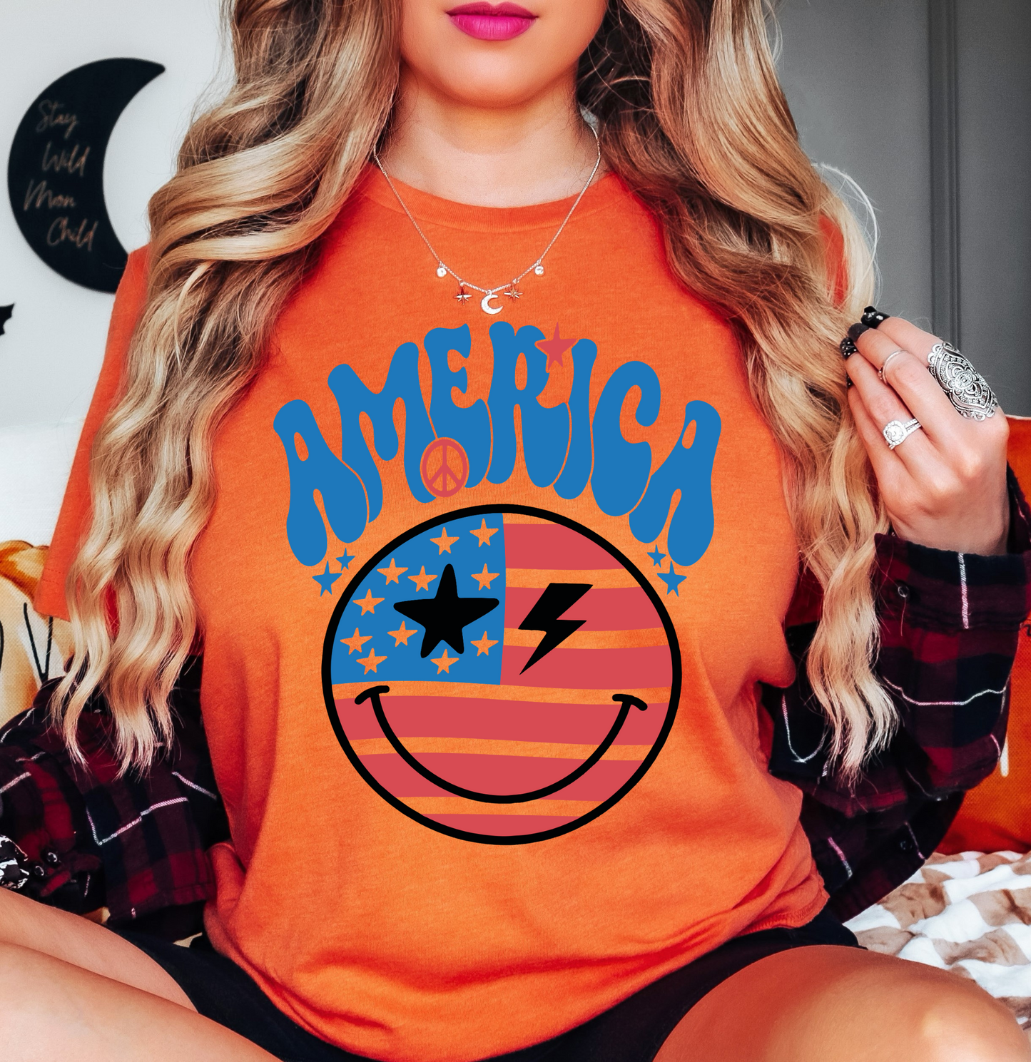 Retro America Smiley Face Tee | Stars and Stripes Collection | Unisex Pre-Shrunk T-Shirt