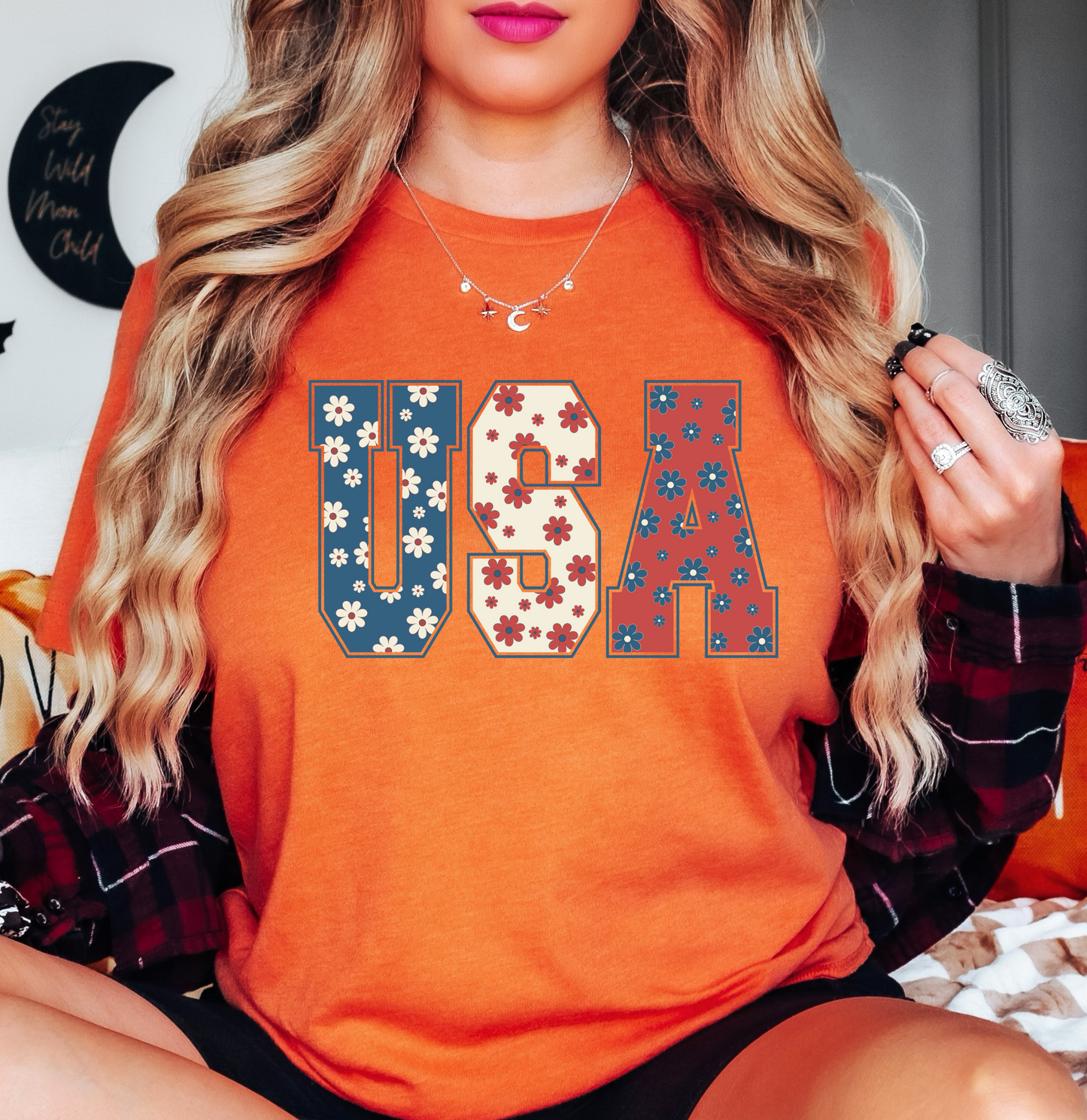 Floral USA Tee | Stars and Stripes Collection | Unisex Pre-Shrunk T-Shirt