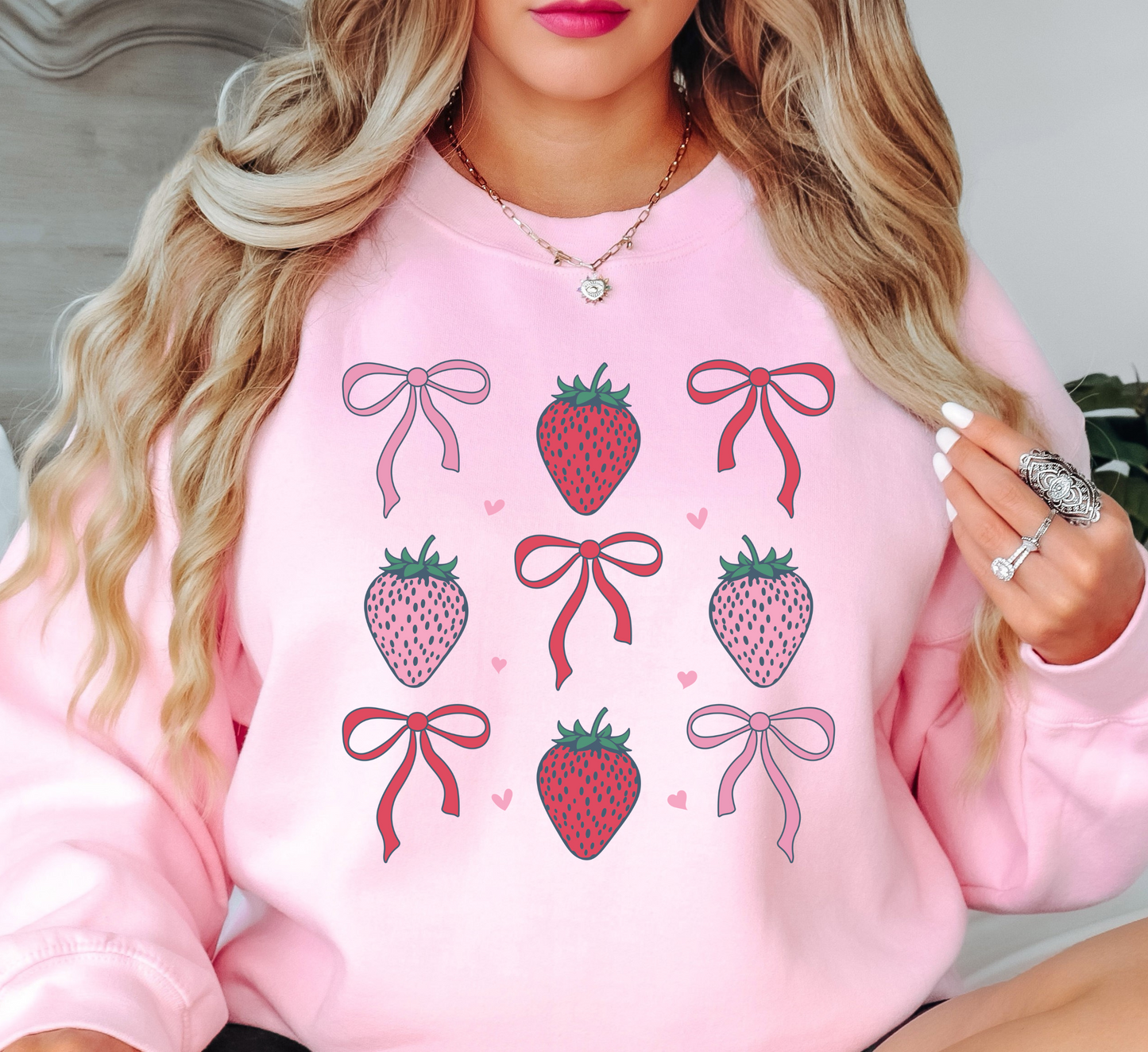 Strawberry and Bows Sweatshirt | Groovy Vibes Collection | Unique Gifts for Family and Friends