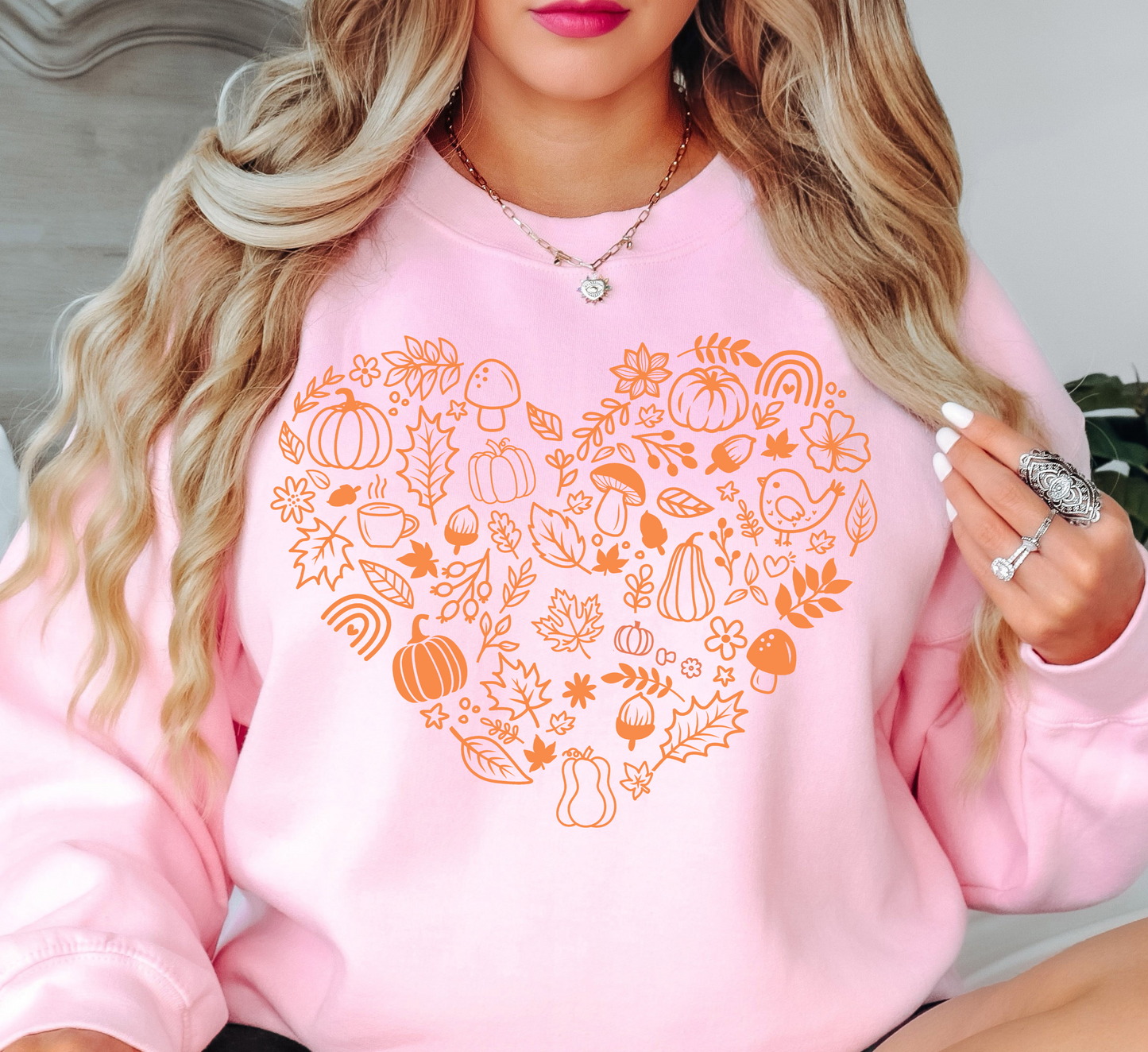 Autumn Doodles Heart Sweatshirt | Harvest Joy Collection | Unique Gifts for Family Friends