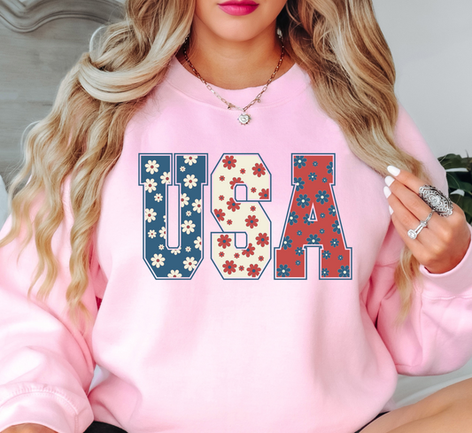 Floral USA Sweatshirt | Stars and Stripes Collection | Unique Gifts for Family and Friends