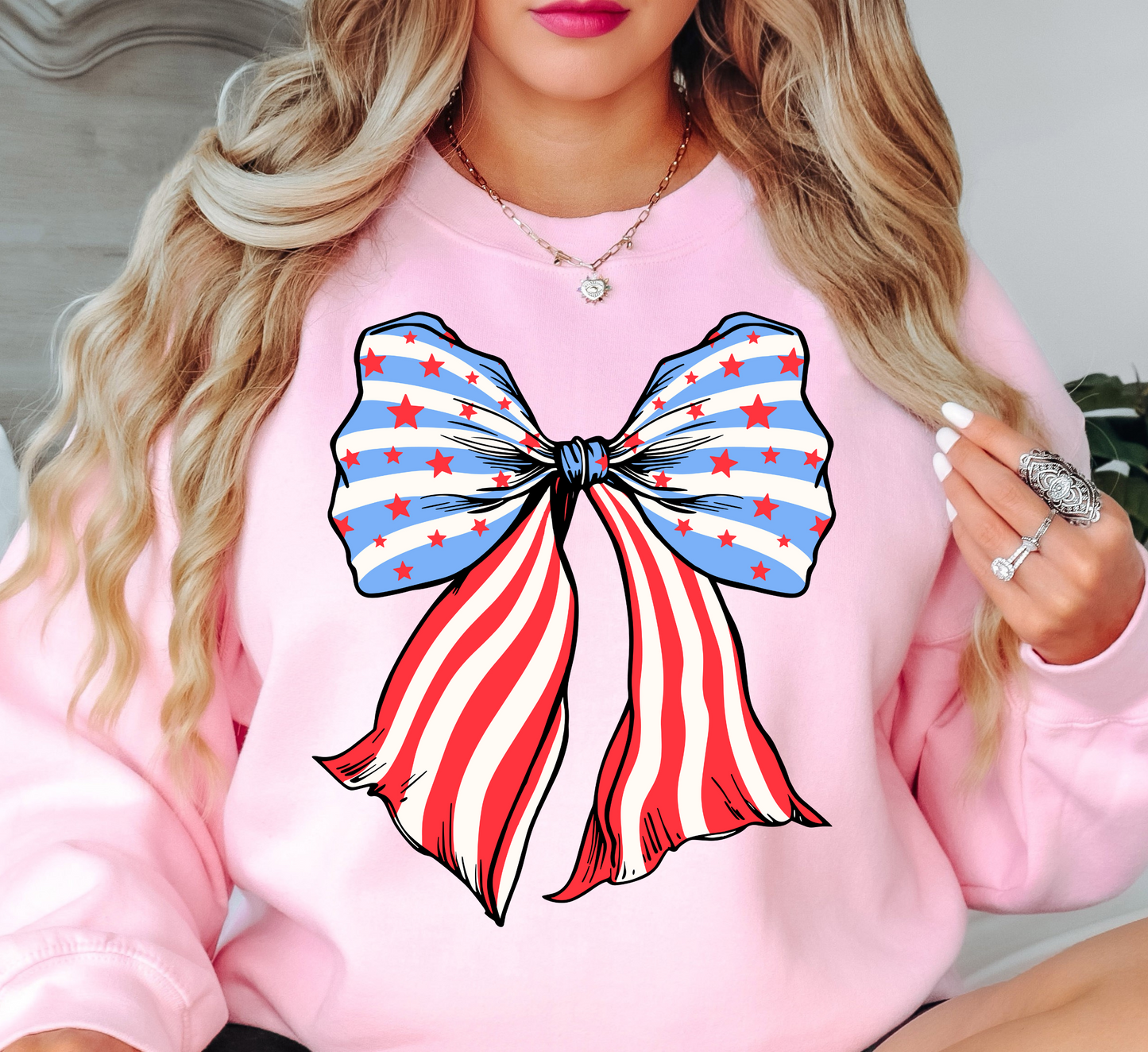 USA Coquette Bow Sweatshirt | Stars and Stripes Collection | Unique Gifts for Family and Friends