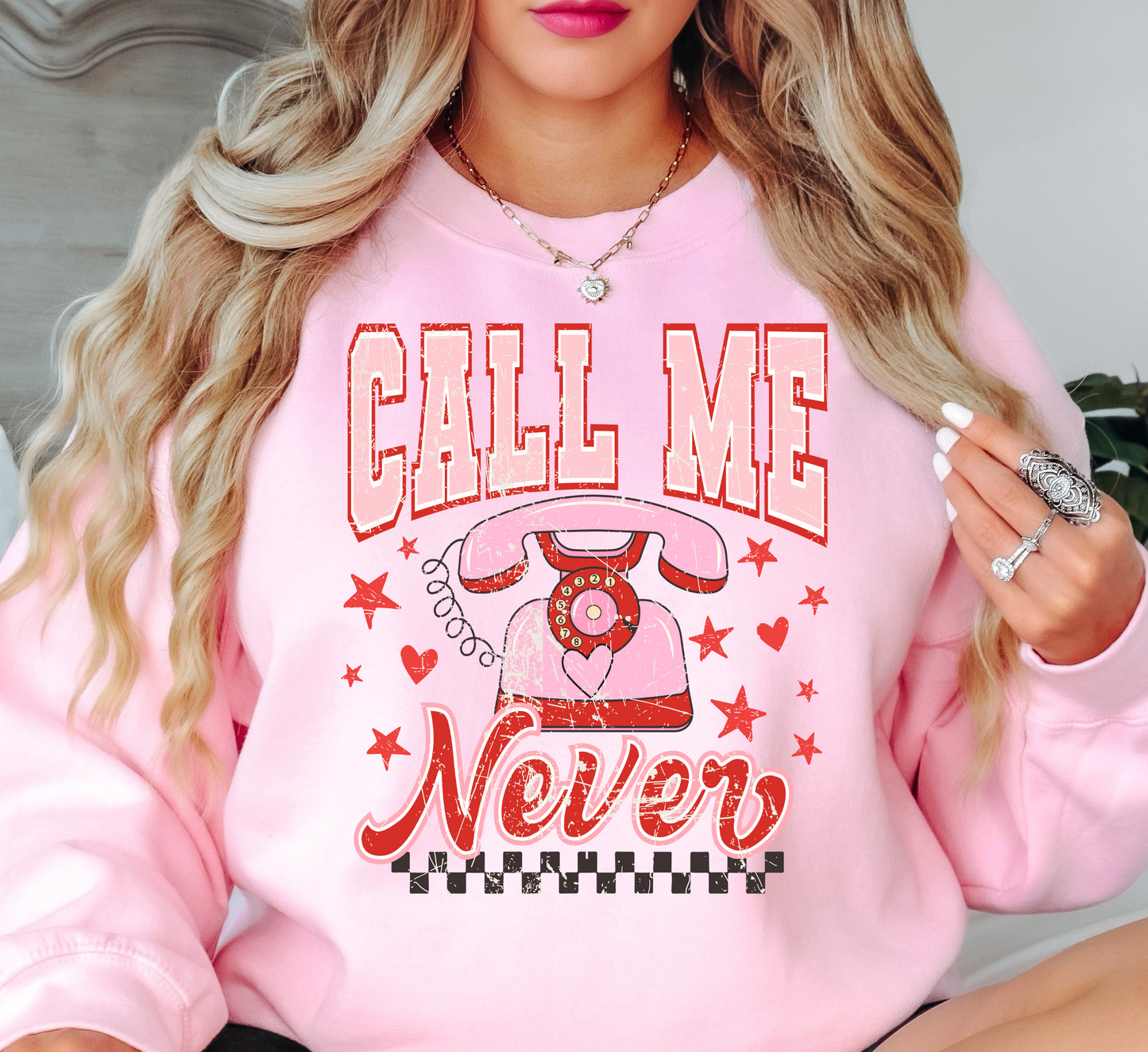 Distressed Call Me Never Sweatshirt | XoXo Love Collection | Unique Gifts for Family Friends