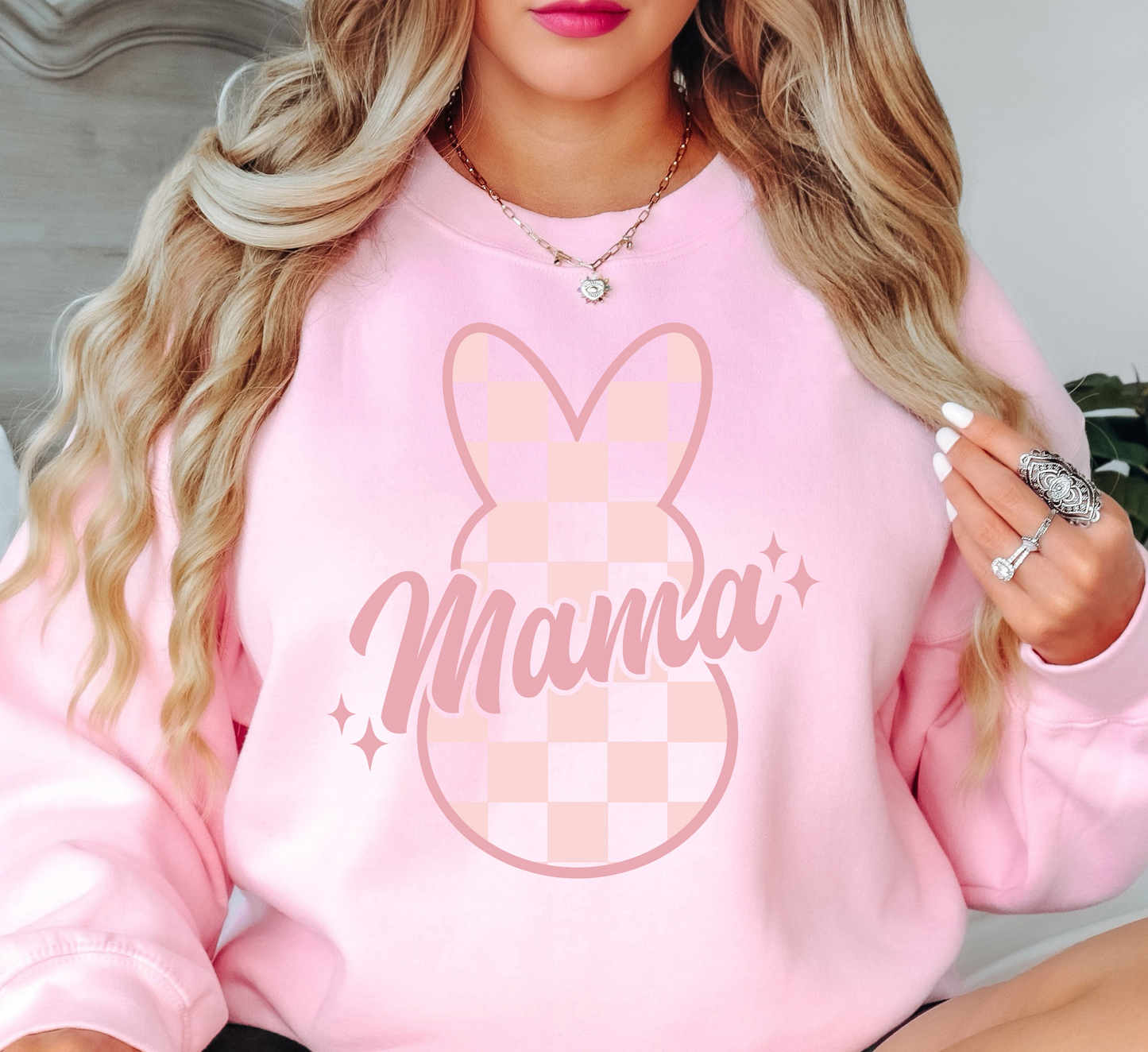 Checkered Mama Bunny Sweatshirt | Mama Mode Activated Collection | Unique Gifts for Family Friends