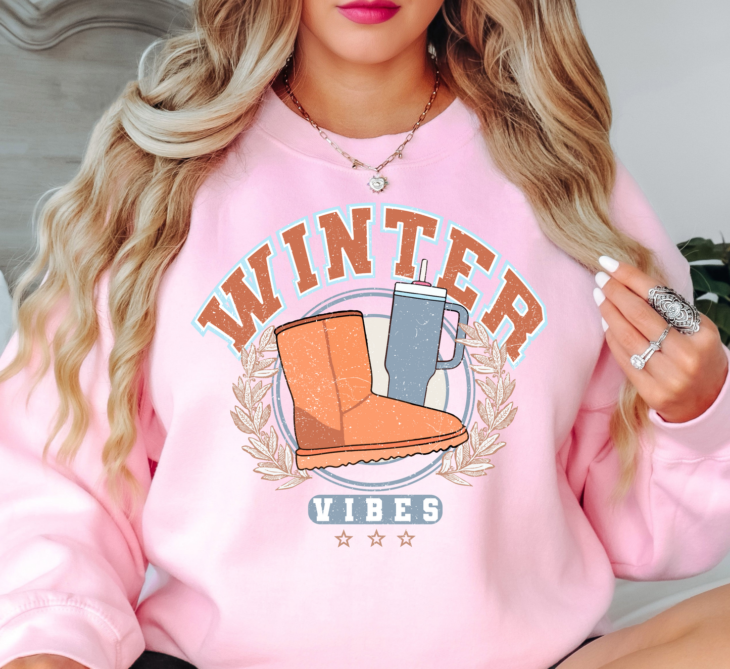 Distressed Winter Vibes Sweatshirt | Frosty Chic Collection | Unique Gifts for Family Friends