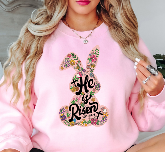 He Is Risen Bunny Sweatshirt | Hoppin' Into Spring Collection | Unique Gifts for Family Friends