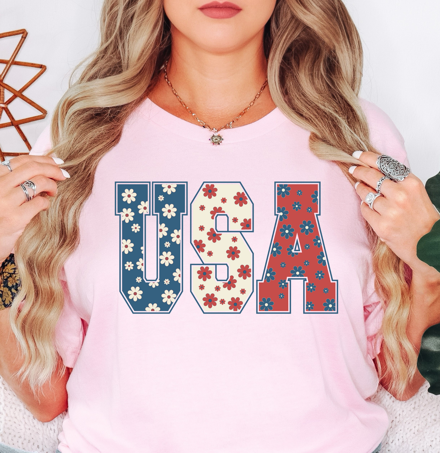 Floral USA Tee | Stars and Stripes Collection | Unisex Pre-Shrunk T-Shirt