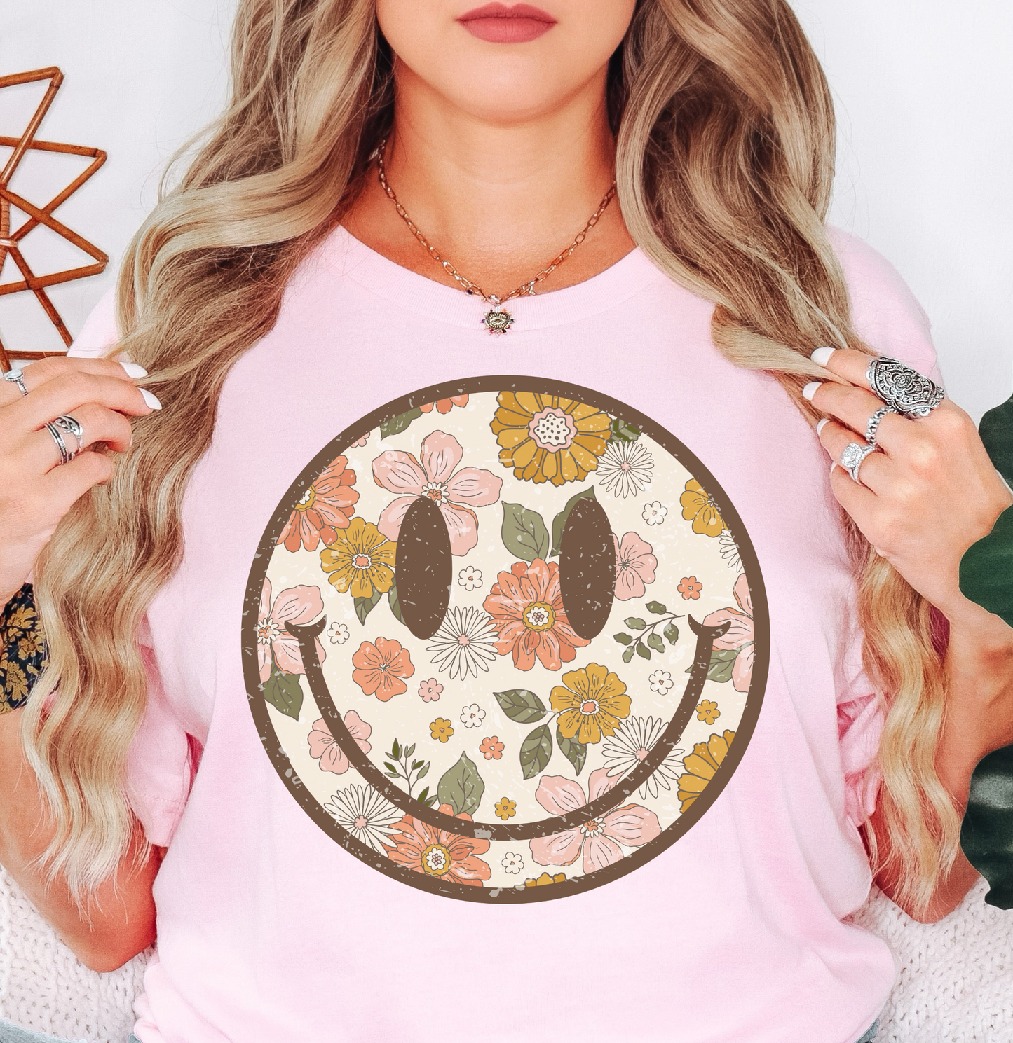 Distressed Floral Smiley Tee | Spring Fling Collection | Unisex Pre-Shrunk T-Shirt