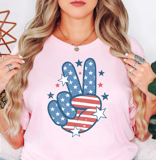 USA Peace Hand Tee | Stars and Stripes Collection | Unisex Pre-Shrunk T-Shirt
