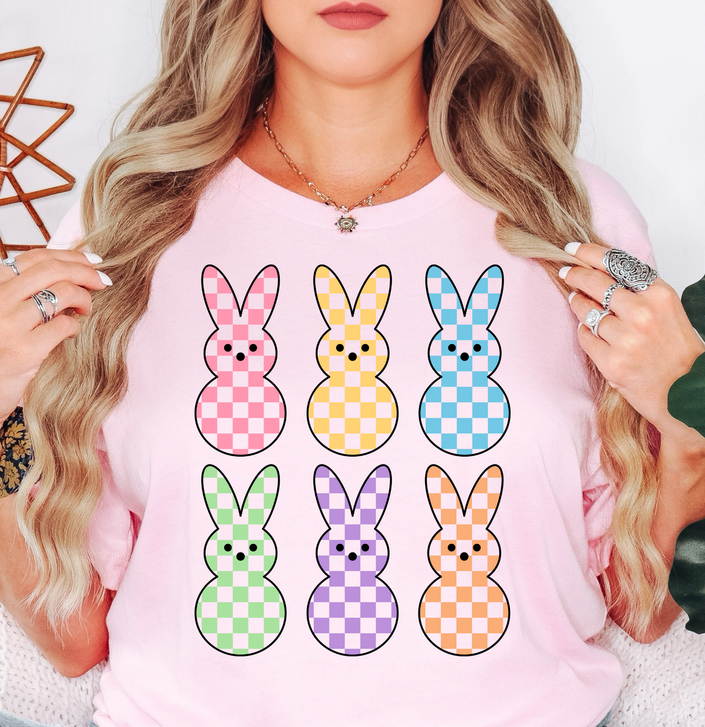Checkered Pastel Bunnies Tee | Hoppin' Into Spring Collection | Unisex Pre-Shrunk T-Shirt