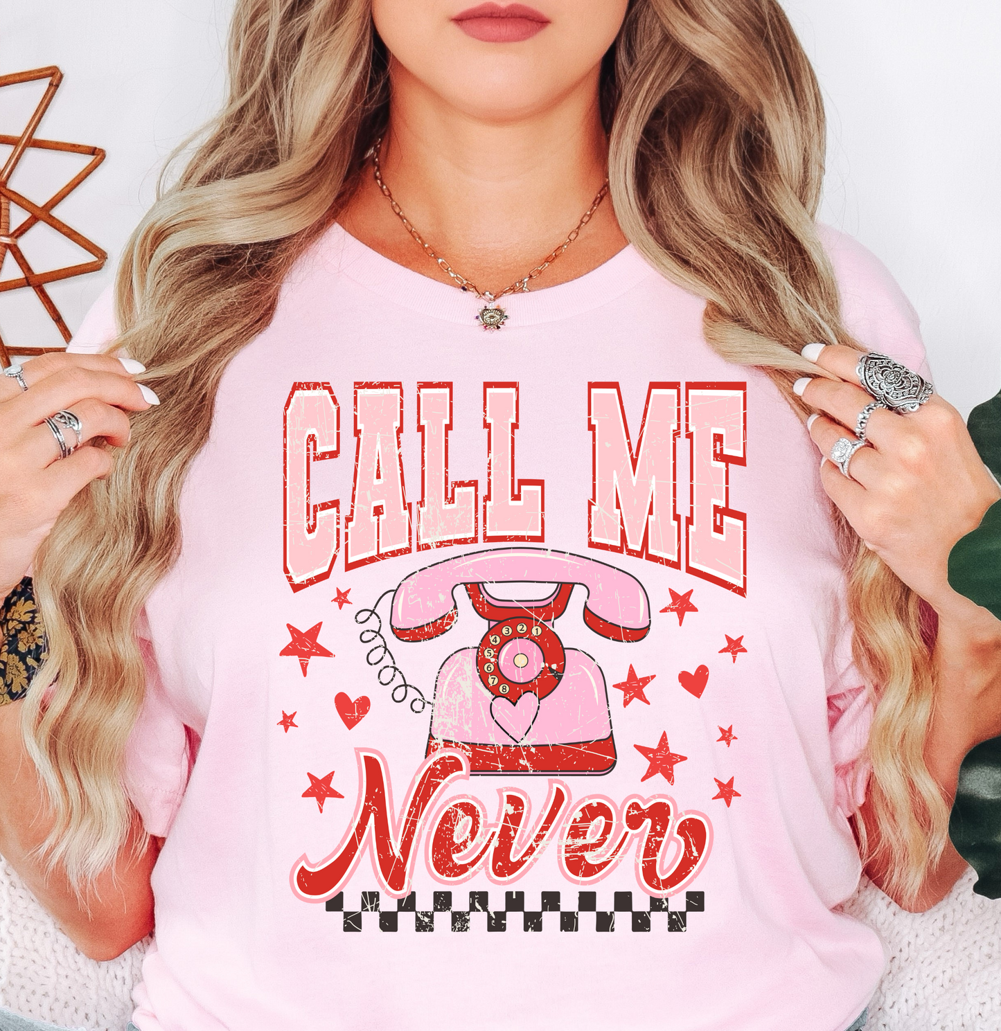 Distressed Call Me Never Tee | XoXo Love Collection | Unisex Pre-Shrunk T-Shirt