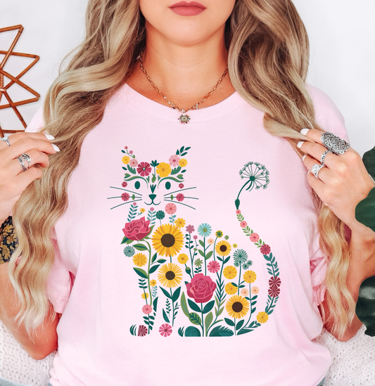 Floral Cat Outline Tee | Pawsitive Vibes Collection | Unisex Pre-Shrunk T-Shirt