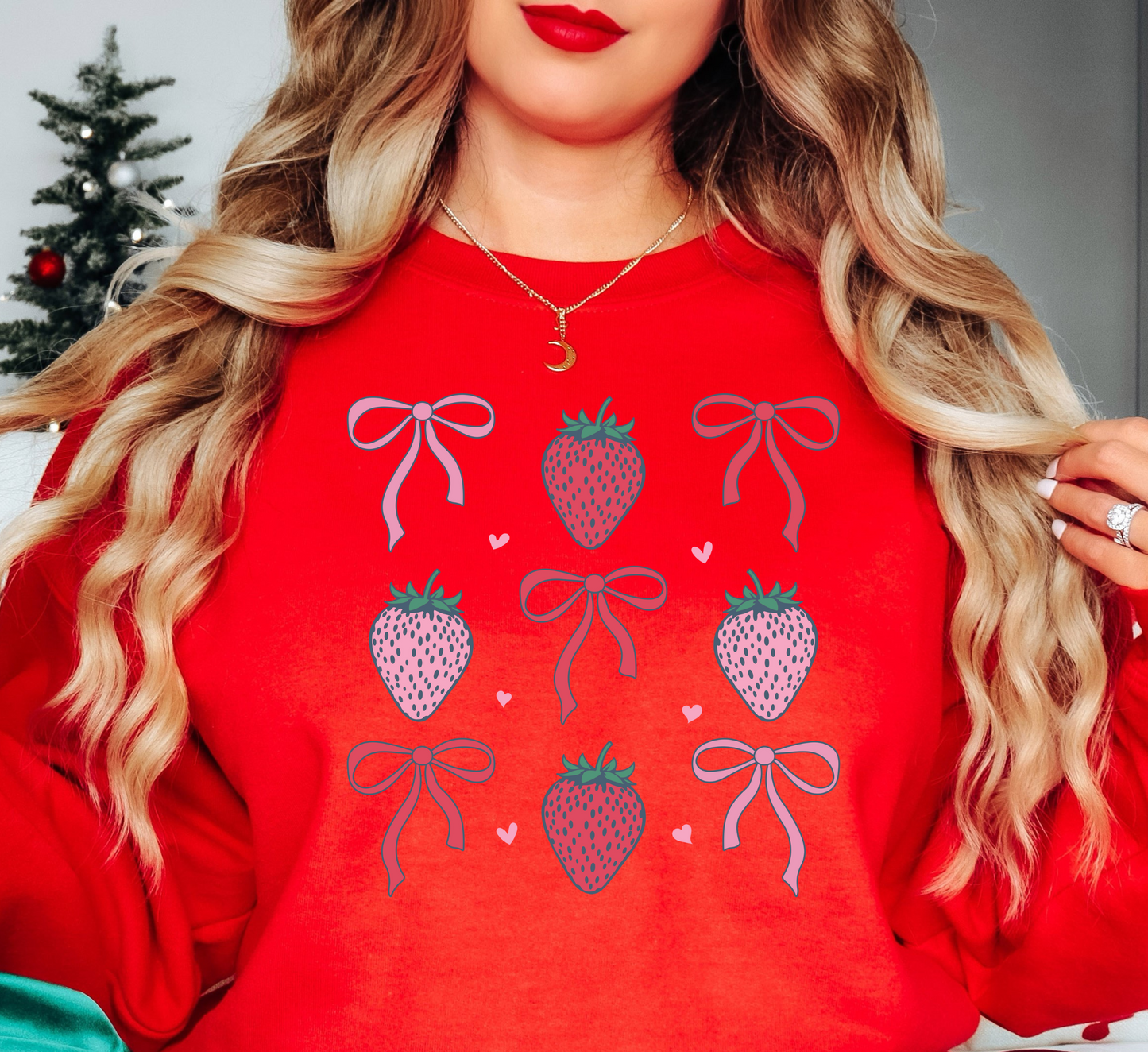 Strawberry and Bows Sweatshirt | Groovy Vibes Collection | Unique Gifts for Family and Friends