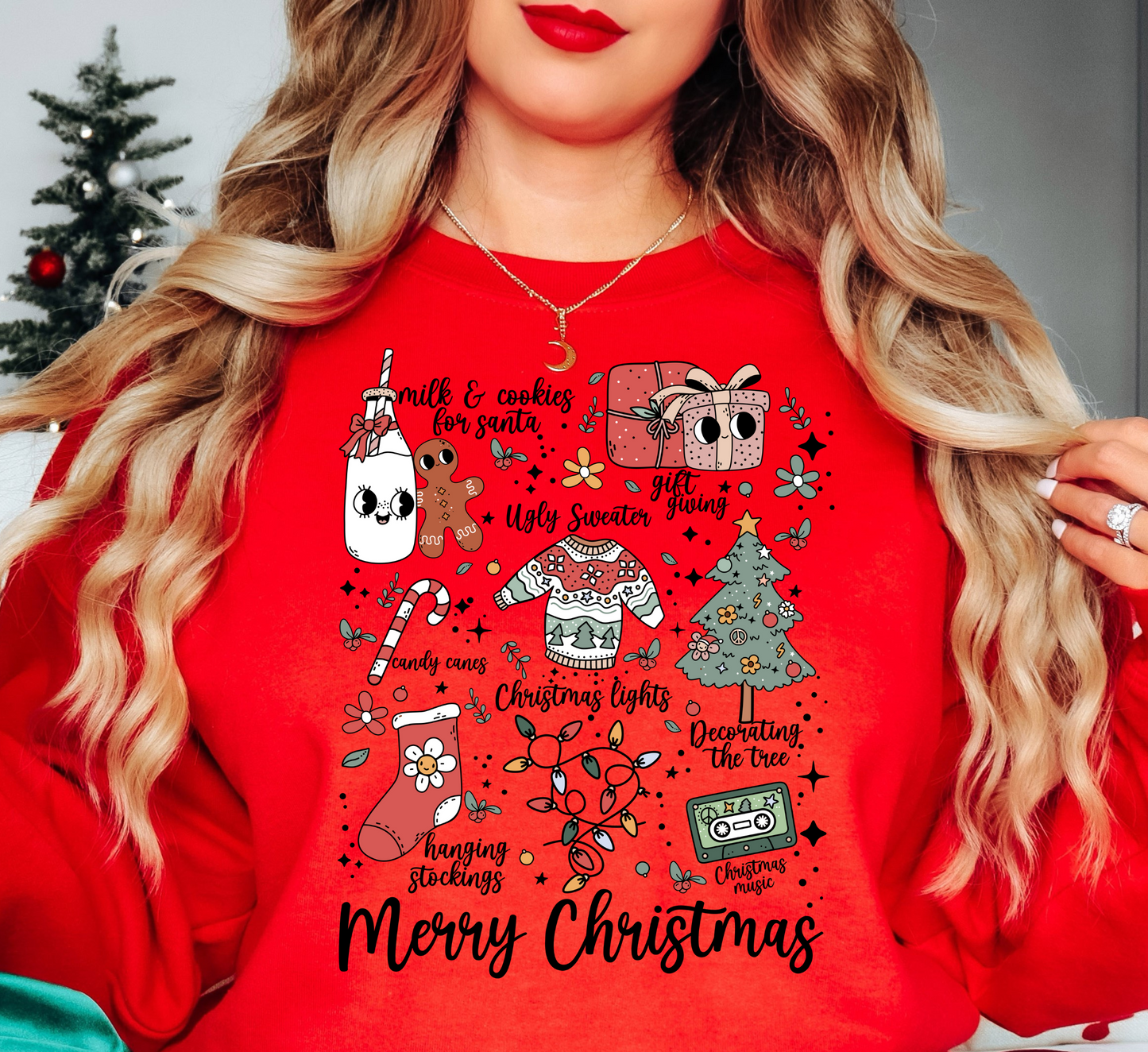 Merry Xmas Doodles Sweatshirt | Tis The Season Collection | Unique Gifts for Family Friends