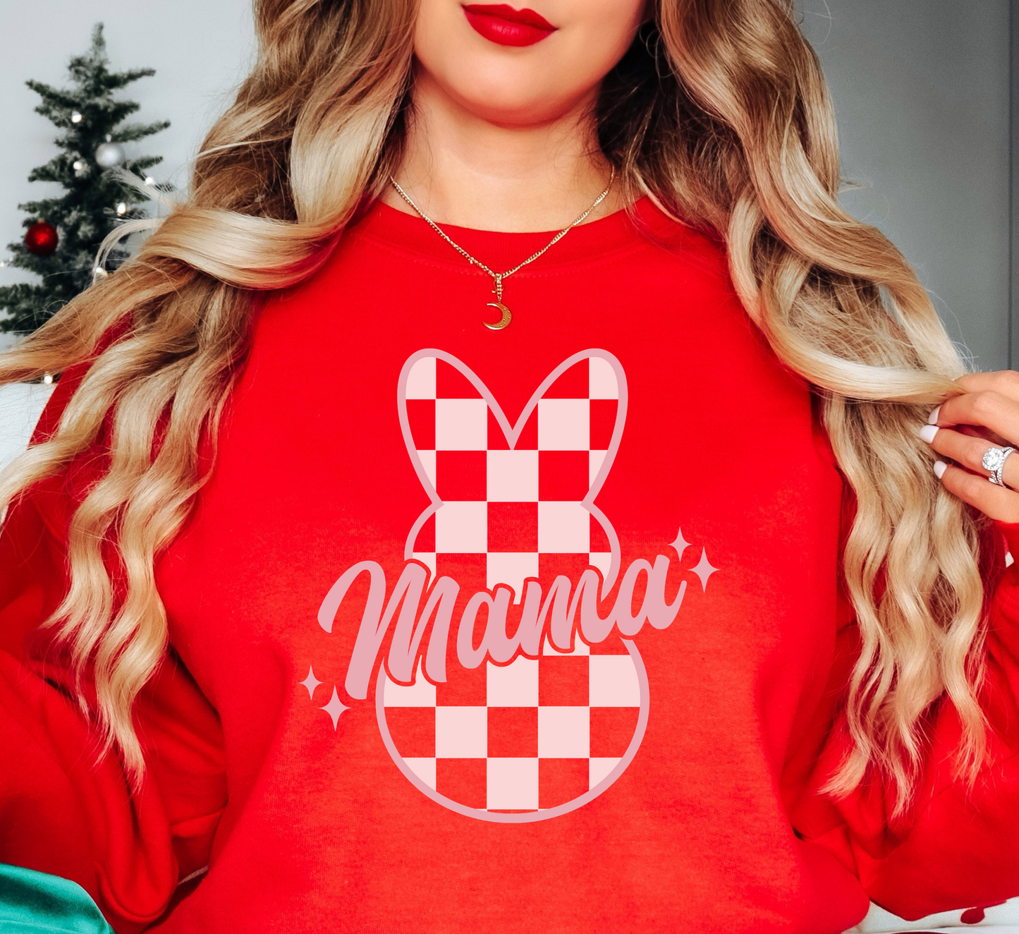 Checkered Mama Bunny Sweatshirt | Mama Mode Activated Collection | Unique Gifts for Family Friends