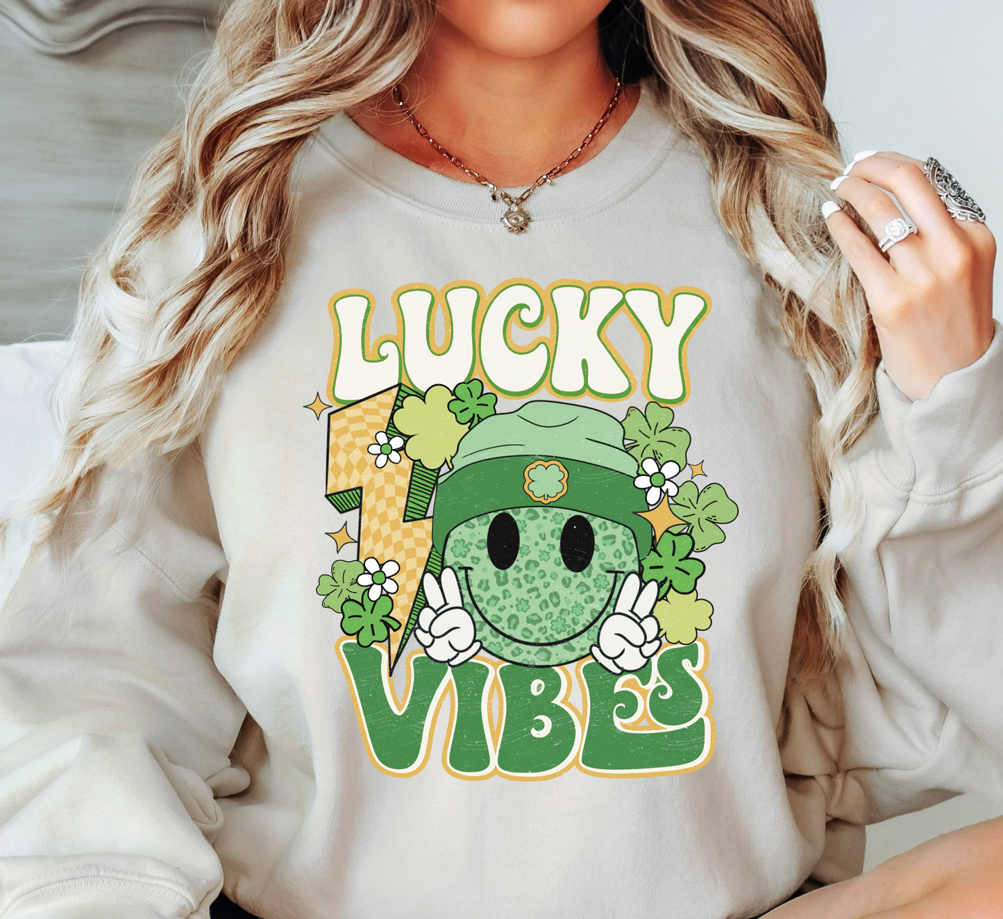 Retro Lucky Vibes Sweatshirt | Feeling Lucky Collection | Unique Gifts for Family Friends
