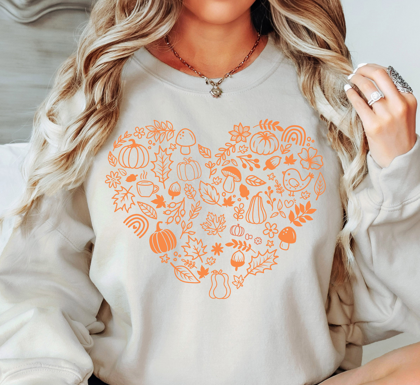 Autumn Doodles Heart Sweatshirt | Harvest Joy Collection | Unique Gifts for Family Friends