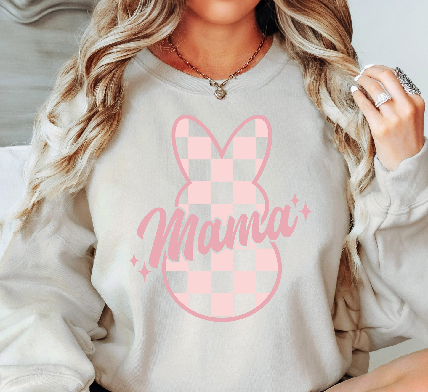 Checkered Mama Bunny Sweatshirt | Mama Mode Activated Collection | Unique Gifts for Family Friends