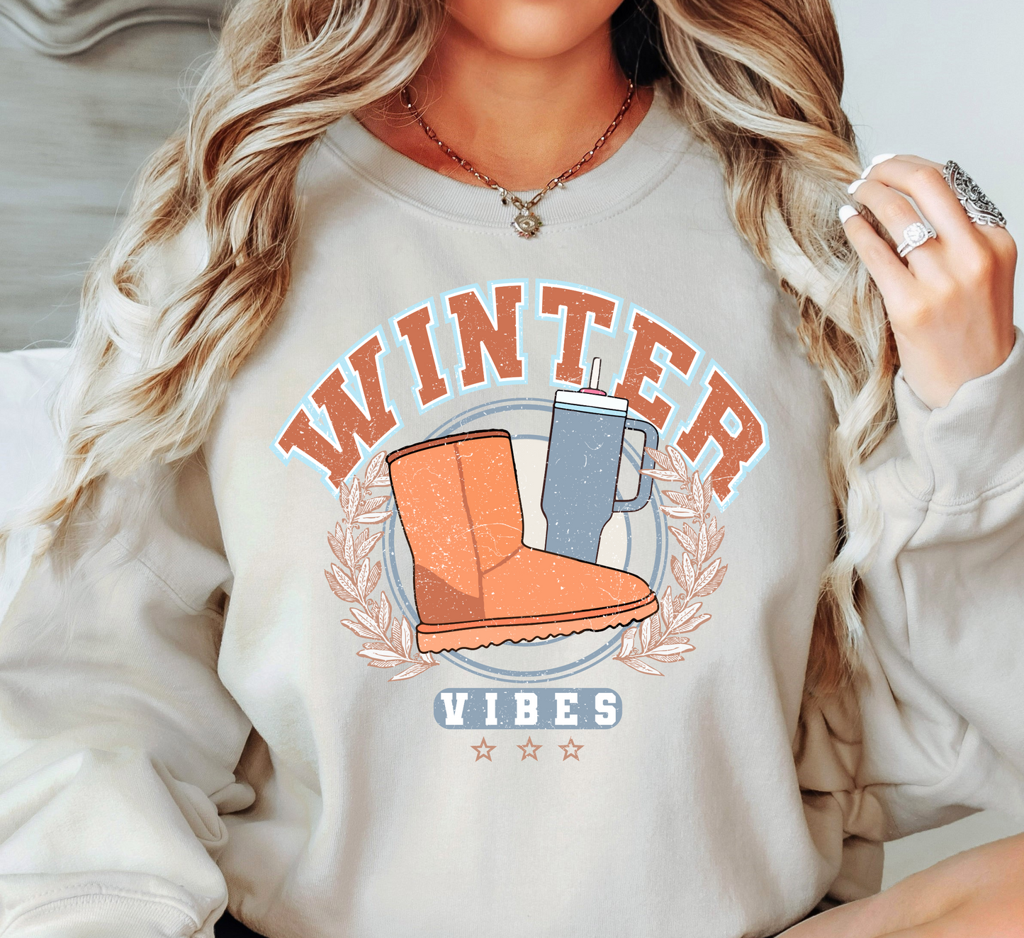 Distressed Winter Vibes Sweatshirt | Frosty Chic Collection | Unique Gifts for Family Friends