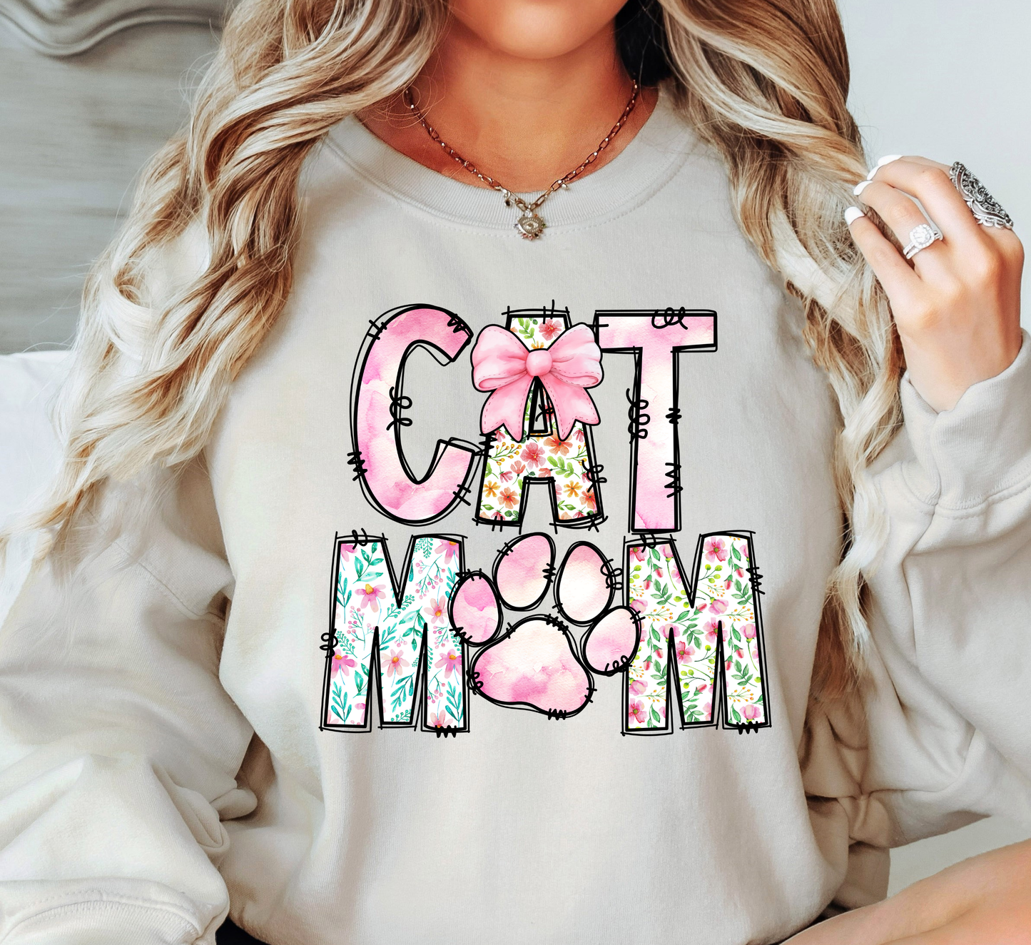 Preppy Cat Mom Sweatshirt | Pawsitive Vibes Collection | Unique Gifts for Family and Friends