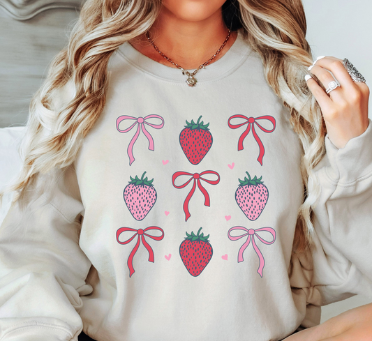 Strawberry and Bows Sweatshirt | Groovy Vibes Collection | Unique Gifts for Family and Friends