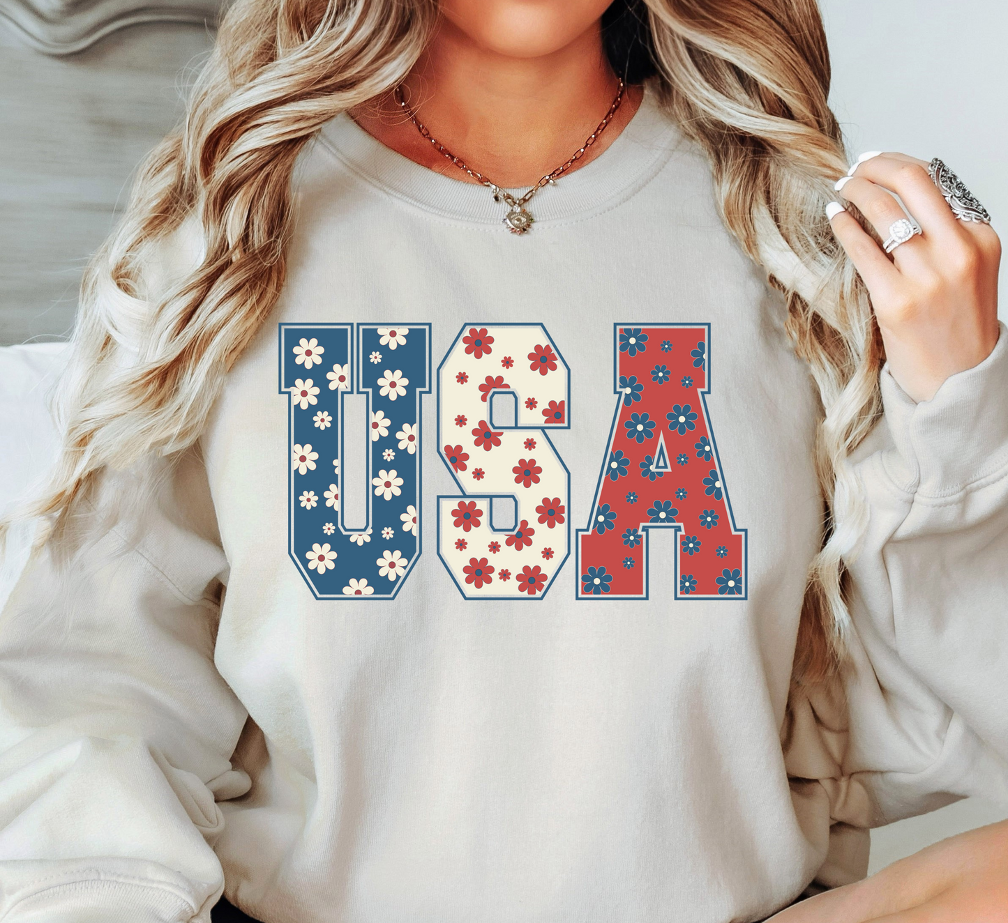 Floral USA Sweatshirt | Stars and Stripes Collection | Unique Gifts for Family and Friends