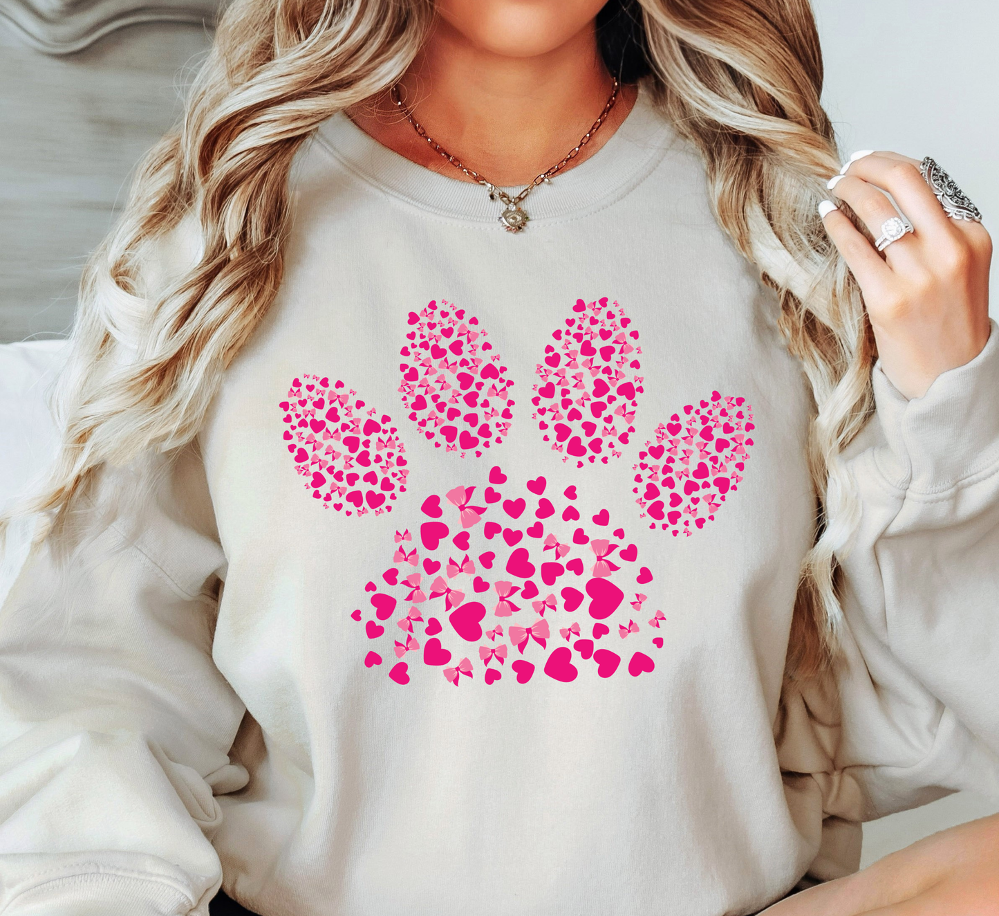 Pink Pet Paw Sweatshirt | Pawsitive Vibes Collection | Unique Gifts for Family and Friends