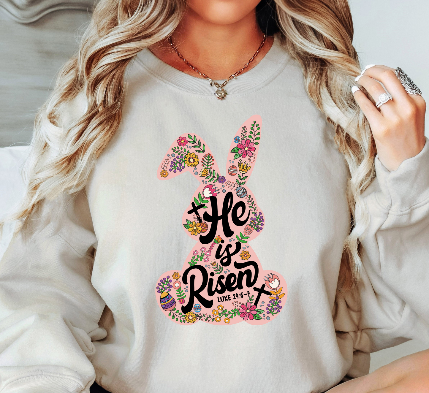 He Is Risen Bunny Sweatshirt | Hoppin' Into Spring Collection | Unique Gifts for Family Friends